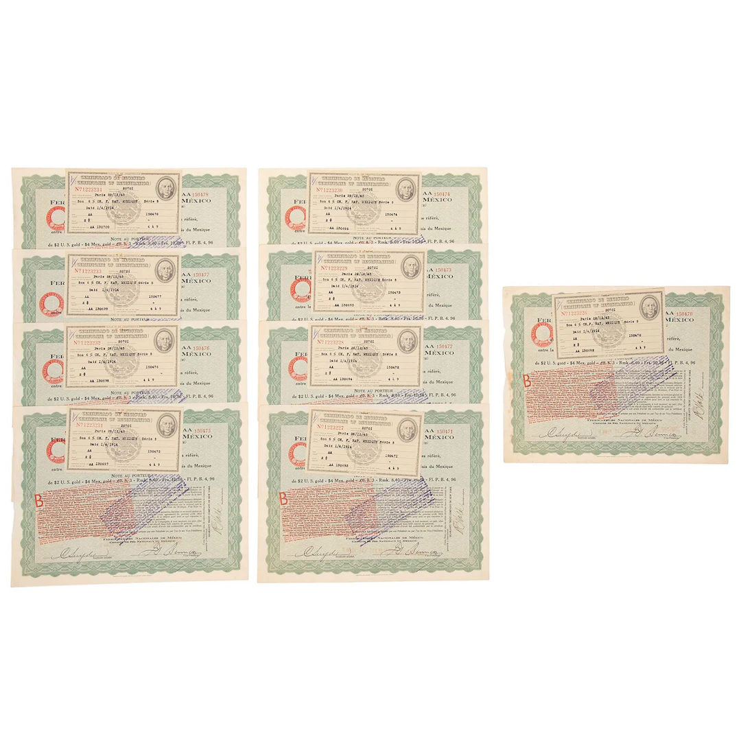 COLECCIÓN DE ACCIONES FERROCARRILES NACIONALES DE MÉXICO, 1907 Acciones