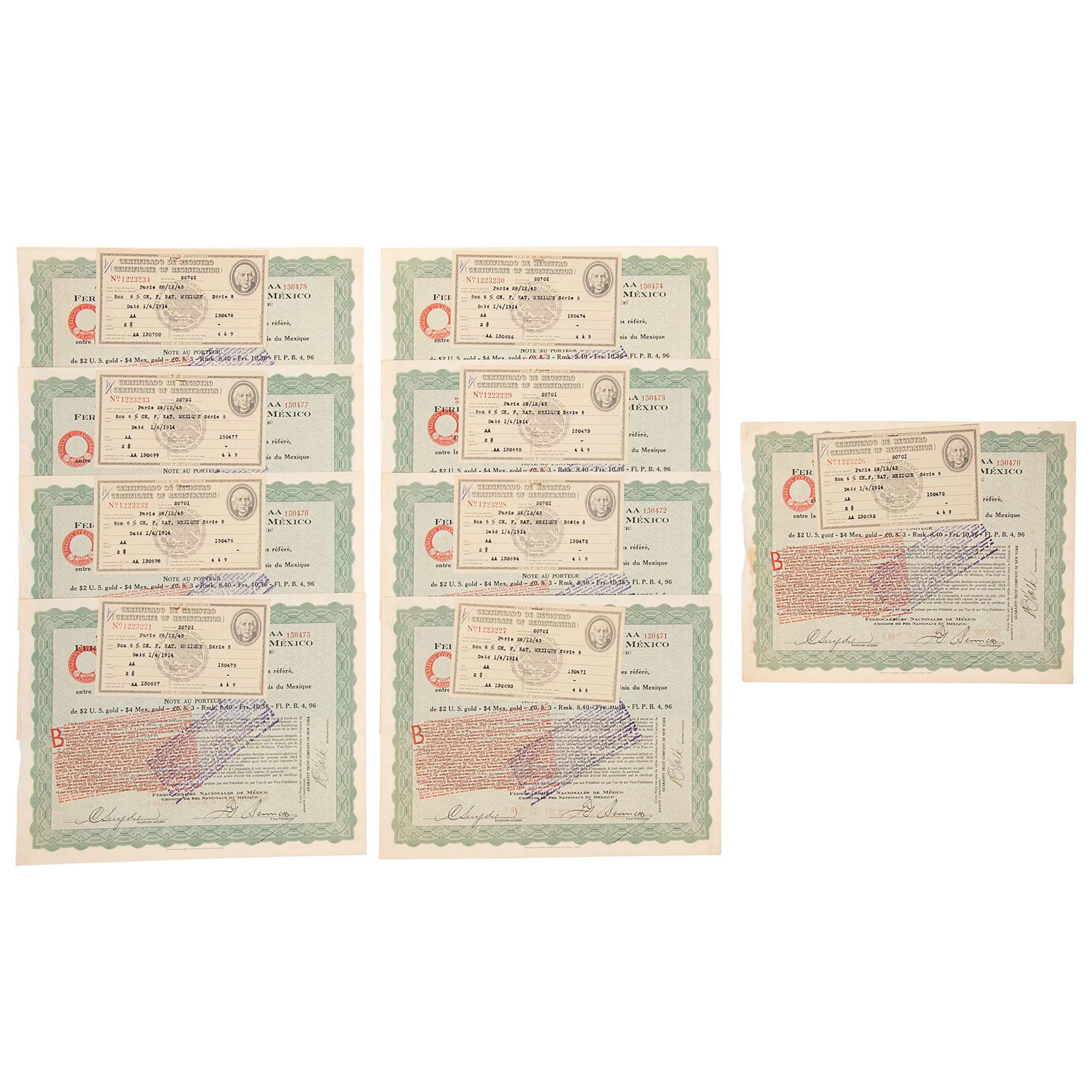 COLECCIÓN DE ACCIONES FERROCARRILES NACIONALES DE MÉXICO, 1907 Acciones