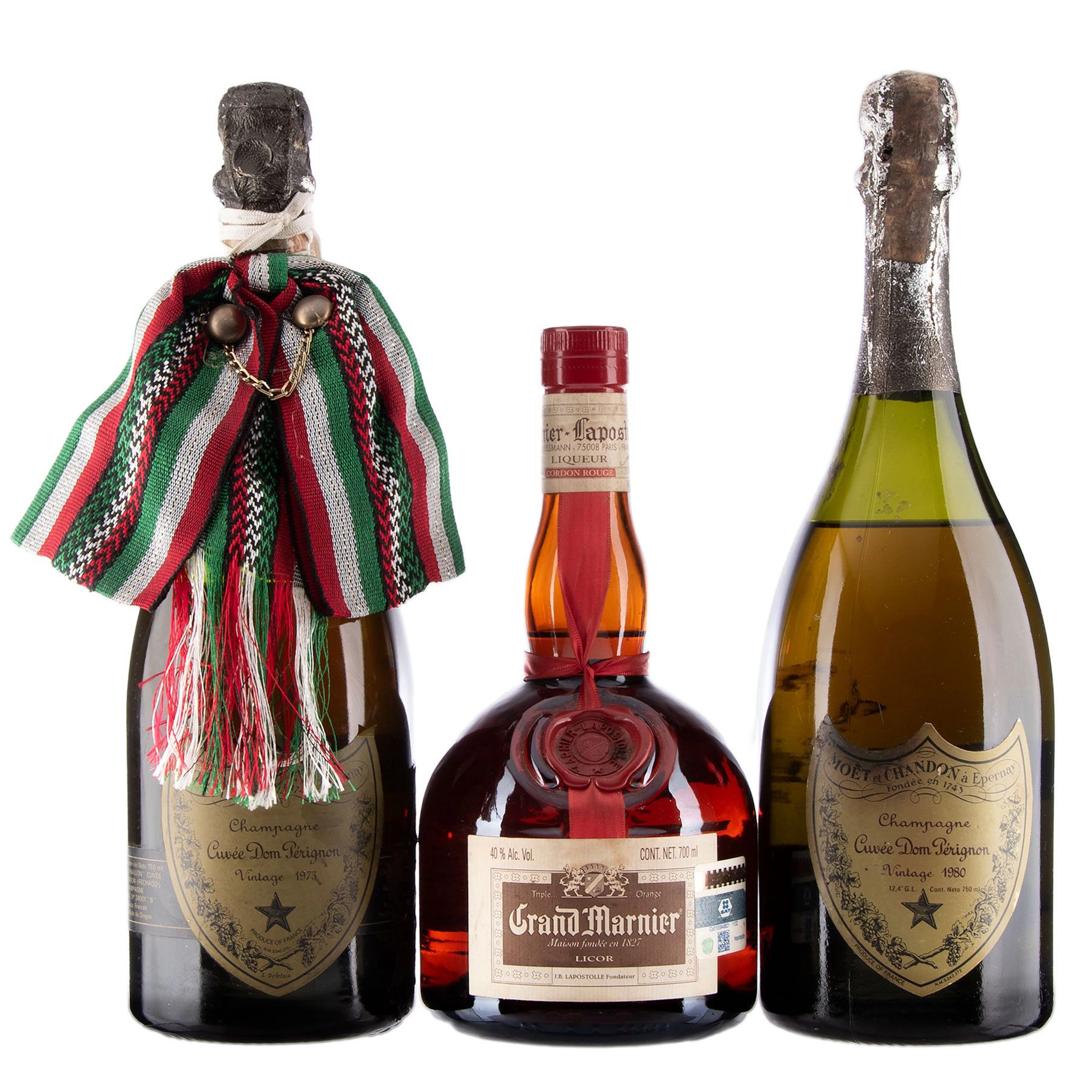 Dom Perignon Vintage 1973 y 1980 y Grand Marnier, Licor de naranja. 3 pzs total