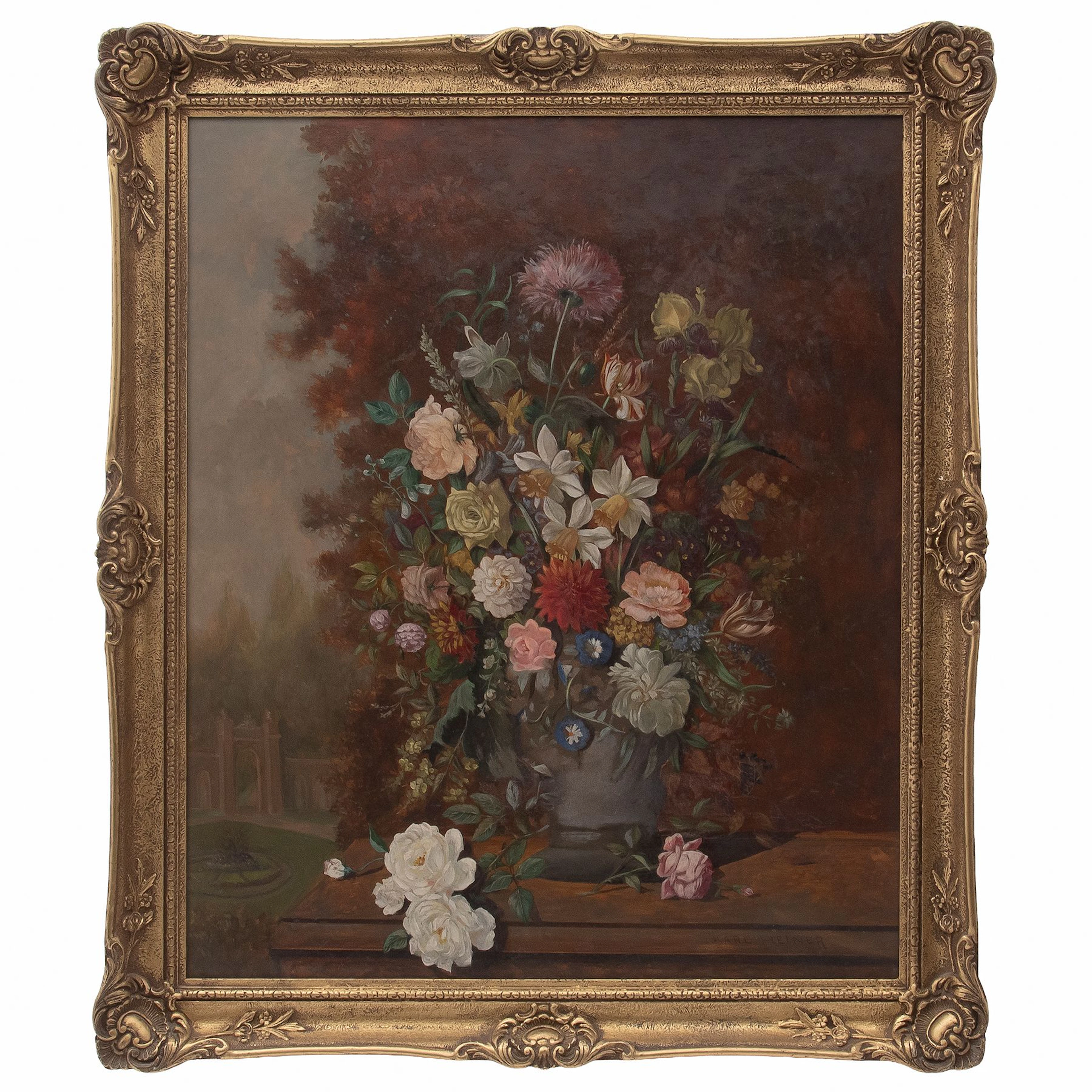 KARL HEINER (AUSTRIA, SIGLO XX) BOUQUET DE FLORES Óleo sobre MDF Detalles