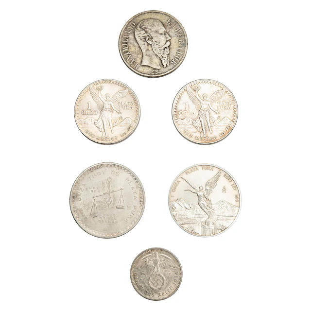 SEIS MONEDAS DE ACUÑACIÓN INTERNACIONAL EN PLATA .999, .925, .900, .625