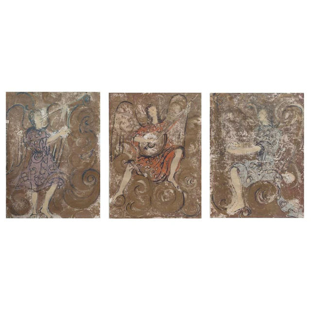 CARMEN PARRA. Arcángeles músicos. Firmadas. Serigrafías P. A., tríptico.