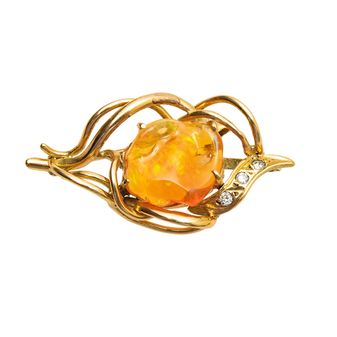 PENDIENTE / PRENDEDOR CON ÓPALO DE FUEGO EN ORO AMARILLO DE 18K