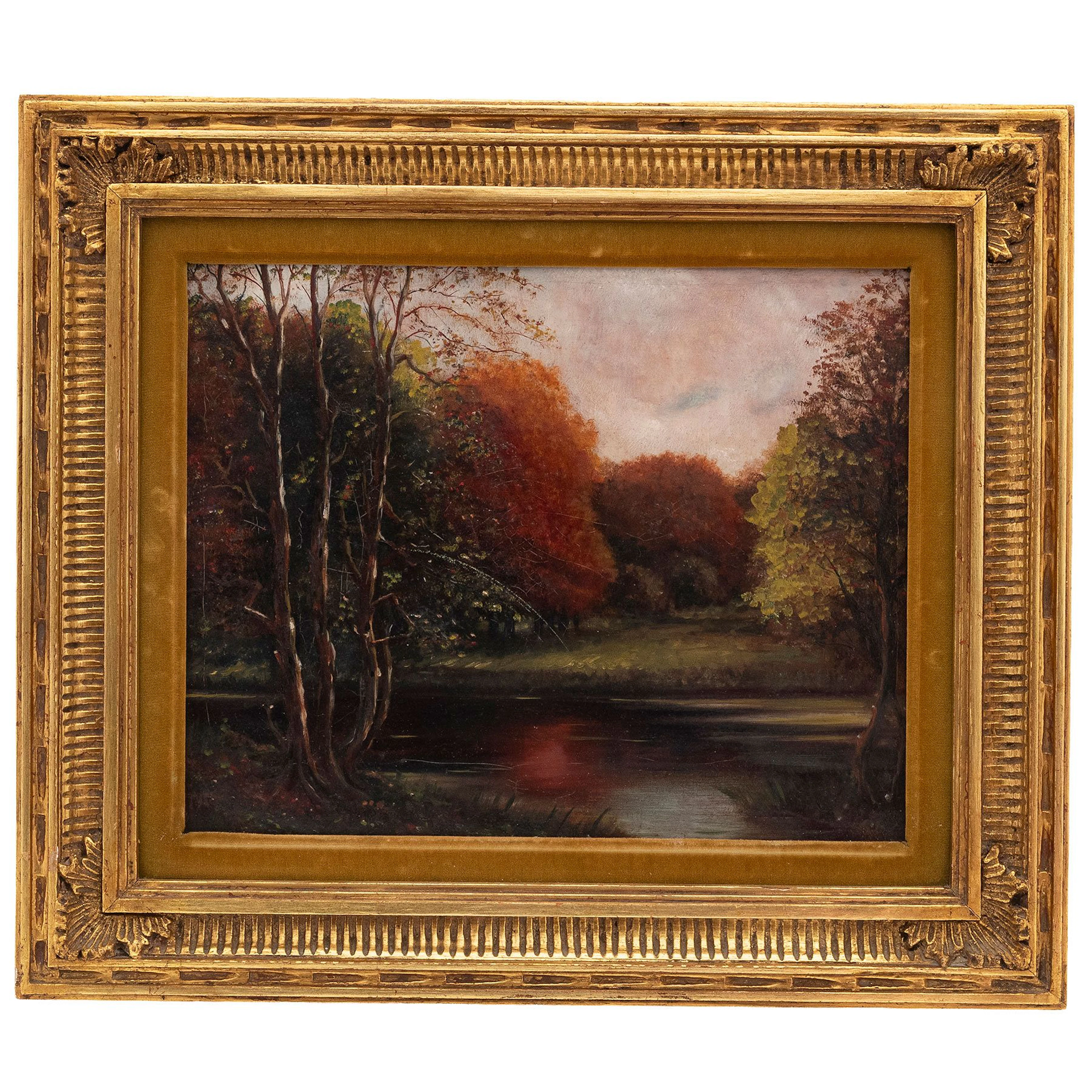 PAISAJE LACUSTRE DE OTOÑO MÉXICO, SIGLO XX Óleo sobre tela