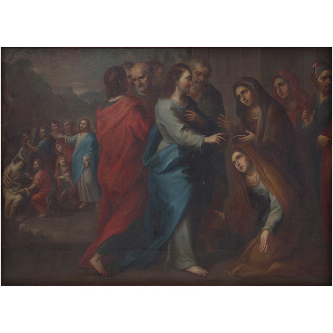 LA RESURRECCIÓN DE LÁZARO MÉXICO, S XIX Óleo sobre tela