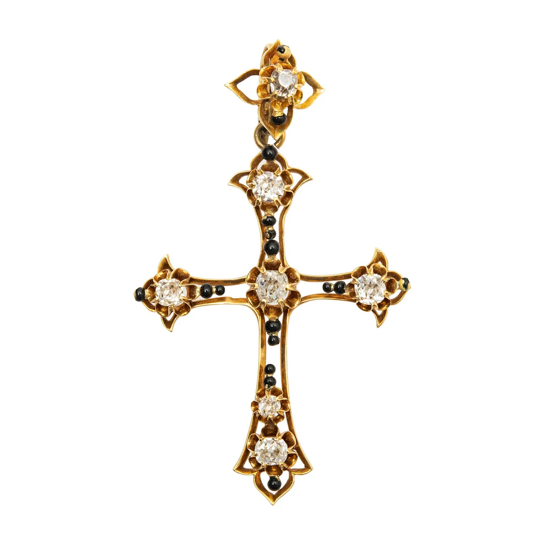 CRUZ CON DIAMANTES Y ESMALTE EN ORO AMARILLO DE 16K