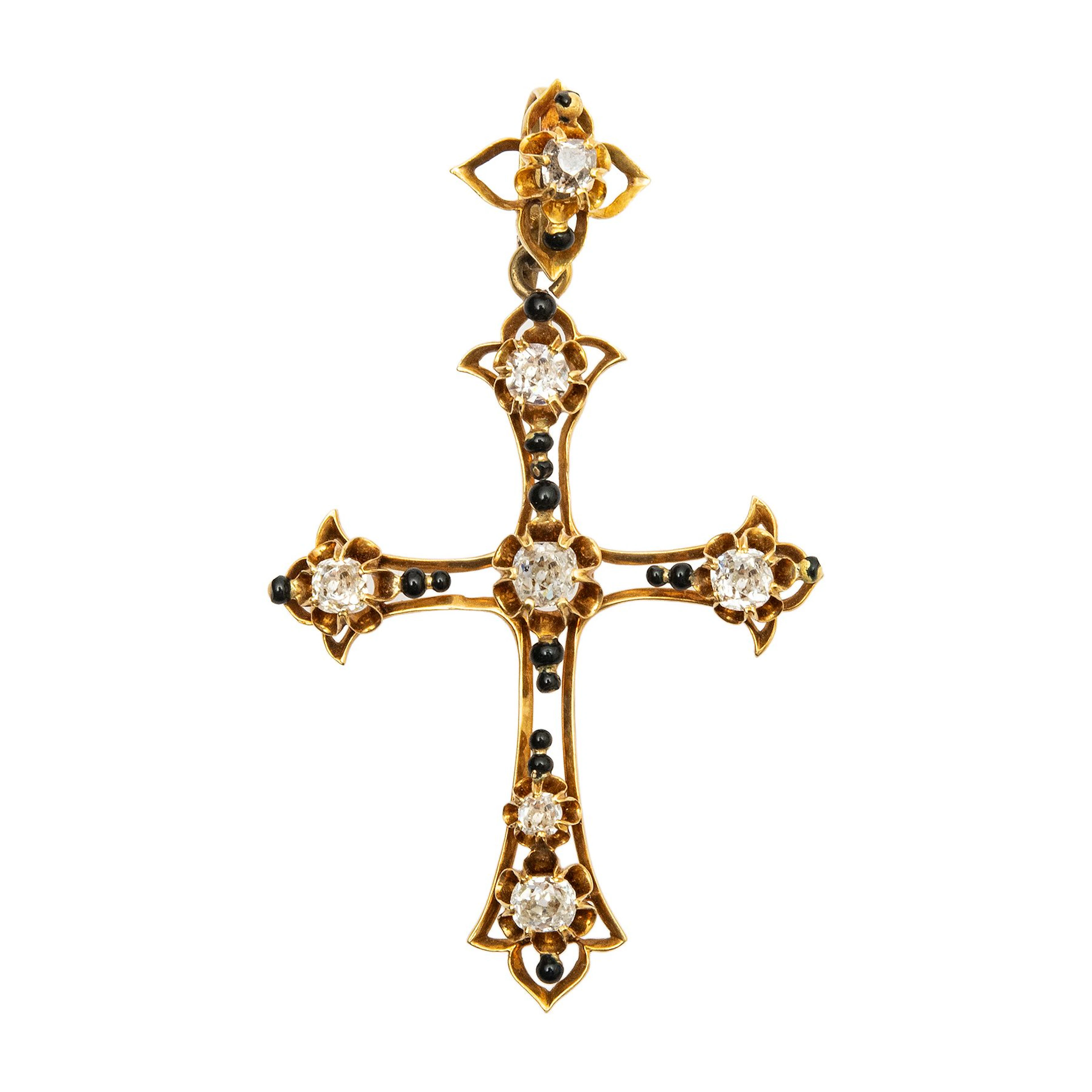 CRUZ CON DIAMANTES Y ESMALTE EN ORO AMARILLO DE 16K