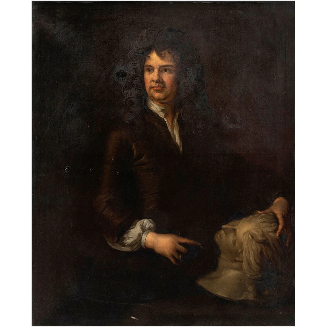 RETRATO DEL ESCULTOR GRINLING GIBBONS EUROPA, SIGLO XVIII Óleo sobre