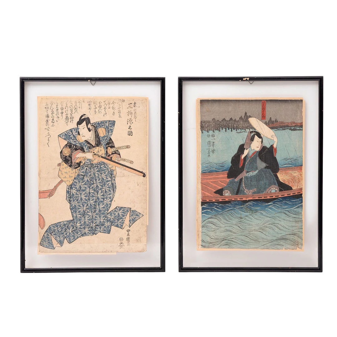 PAR DE UKIYO-E Xilografías coloreadas. Firmados en cartucho, sello