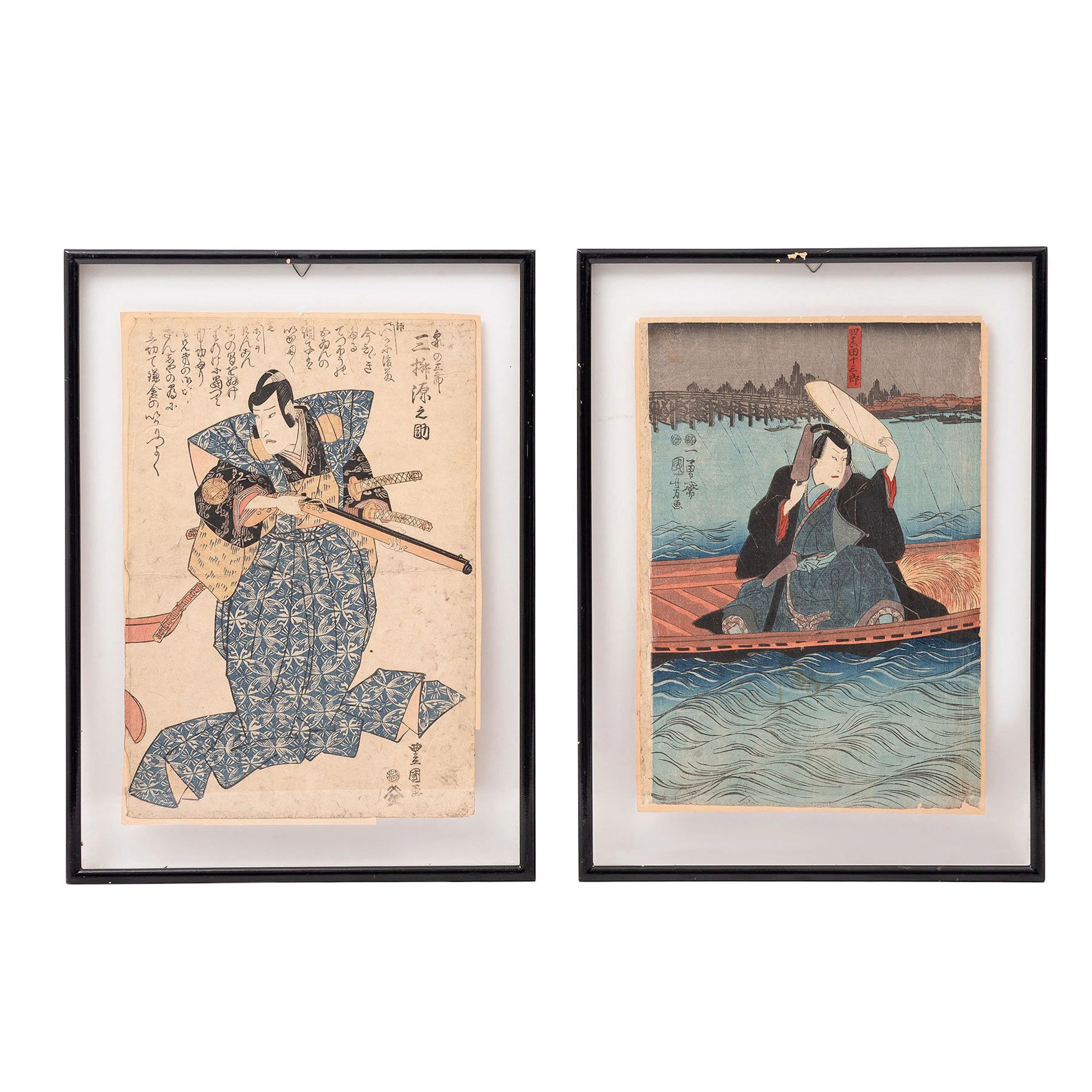 PAR DE UKIYO-E Xilografías coloreadas. Firmados en cartucho, sello