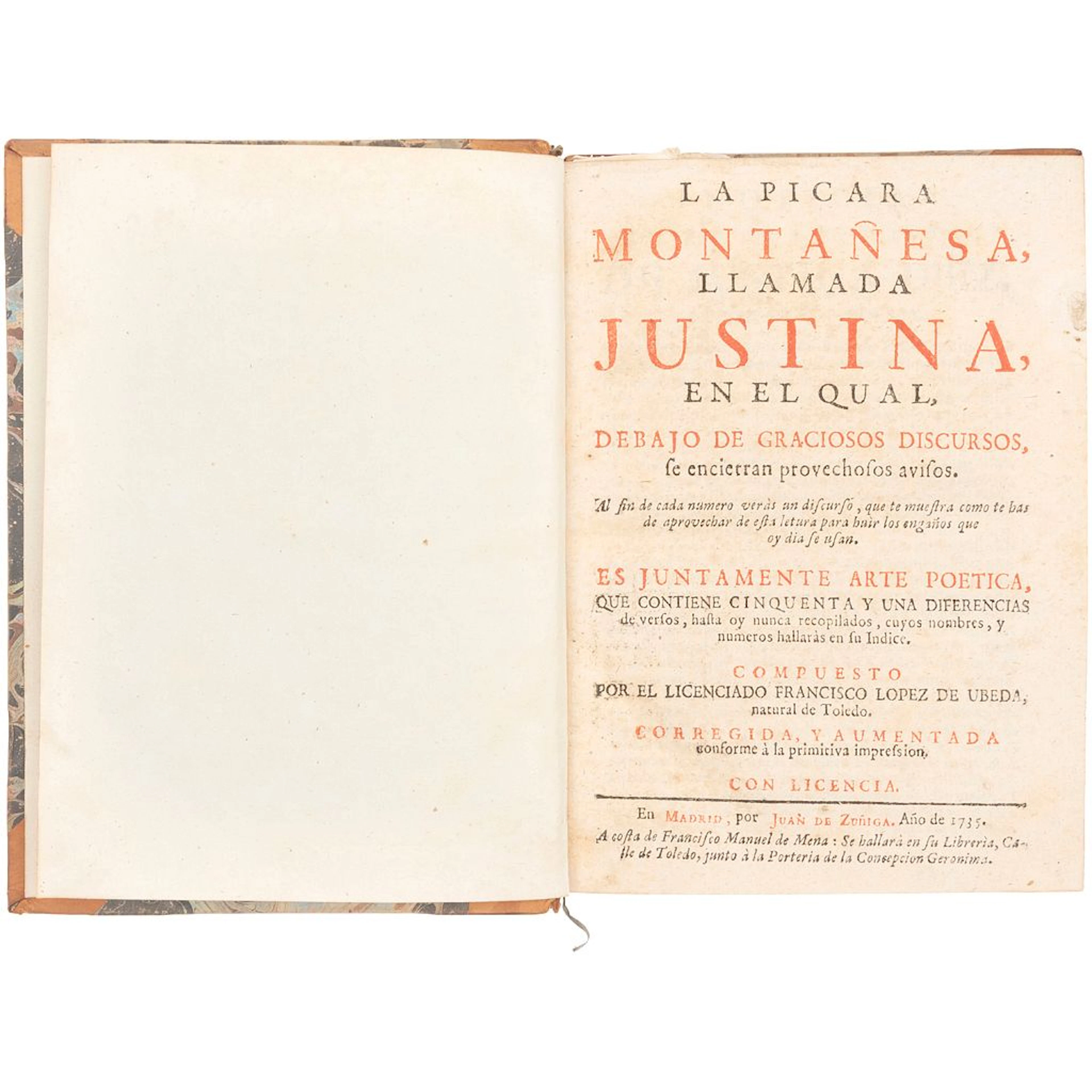 FRANCISCO LÓPEZ DE UBEDA. LA PICARA MONTAÑESA, LLAMADA JUSTINA. MADRID, 1735
