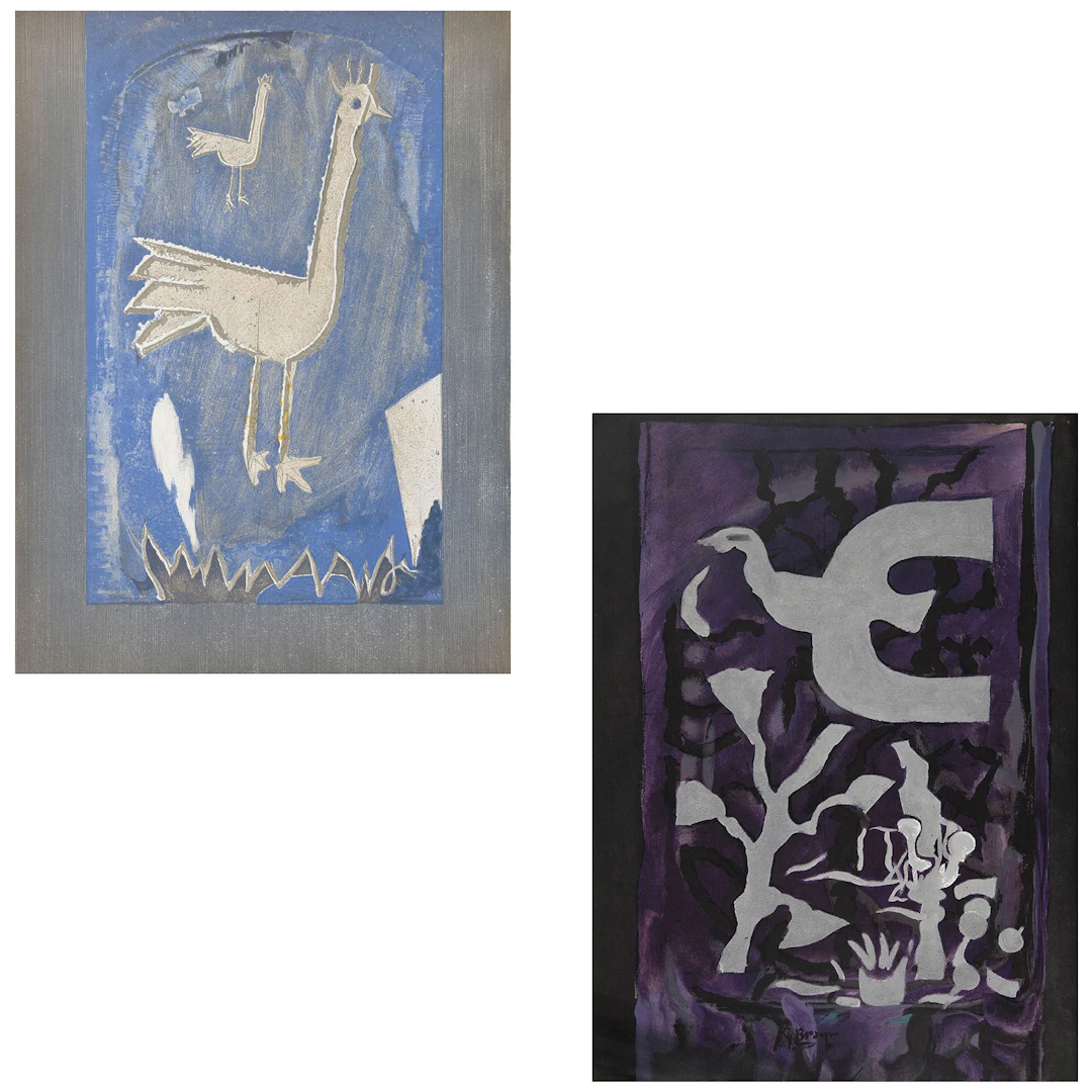 GEORGES BRAQUE. A)Couple d'oiseaux y B)Pájaro blanco y Malva. B)Firmada