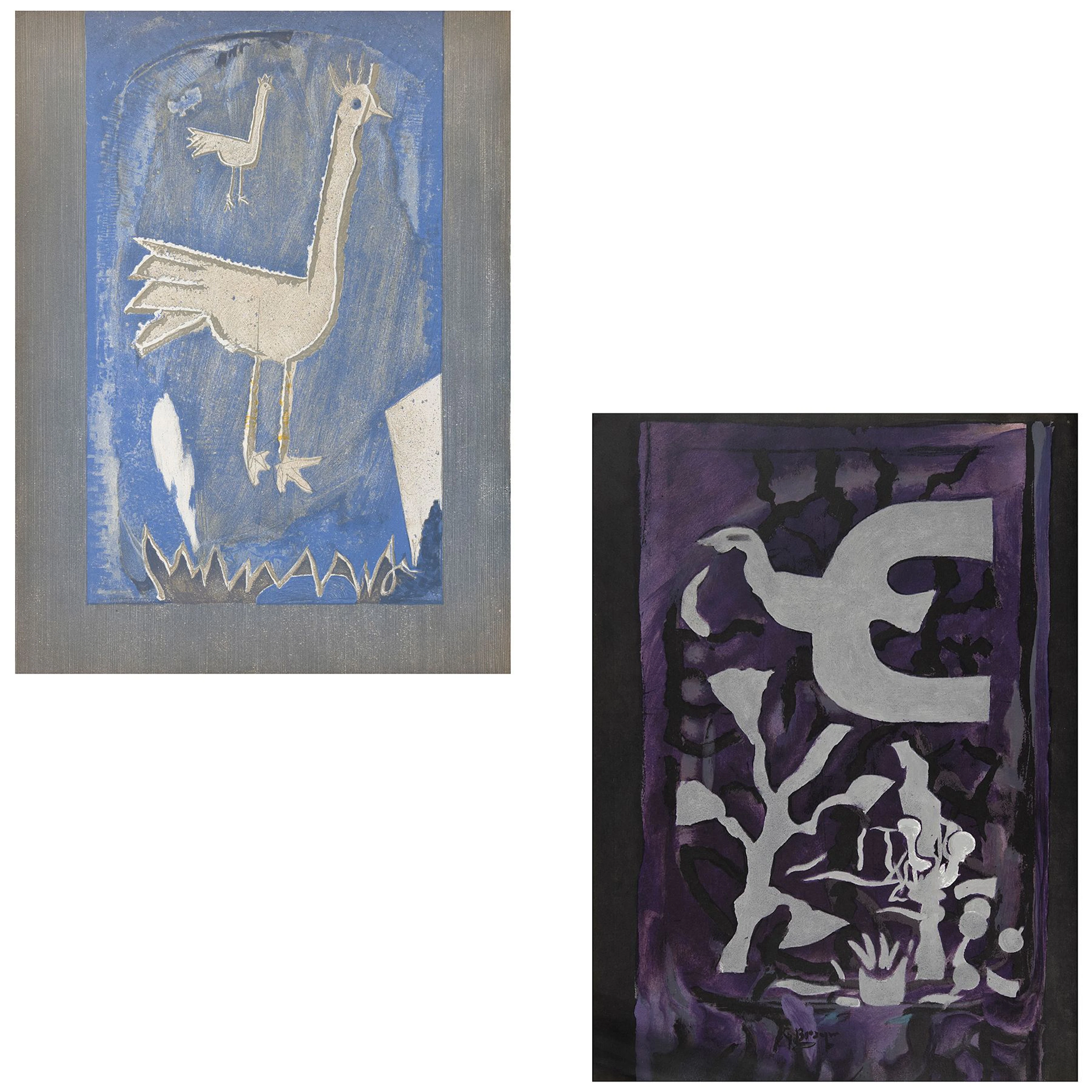 GEORGES BRAQUE. A)Couple d'oiseaux y B)Pájaro blanco y Malva. B)Firmada