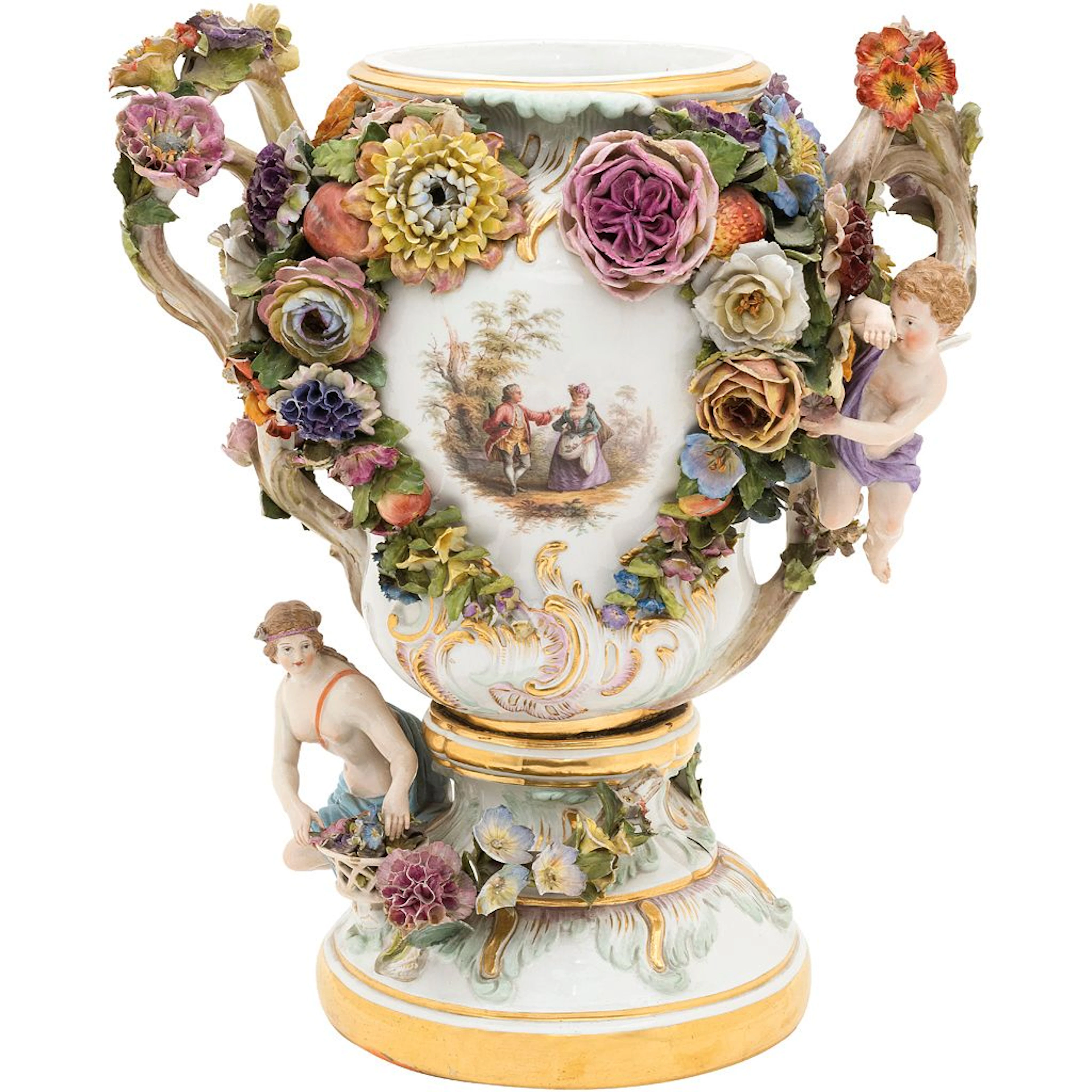 TIBOR ALEMANIA, SIGLO XIX En porcelana MEISSEN. Decorado con escena