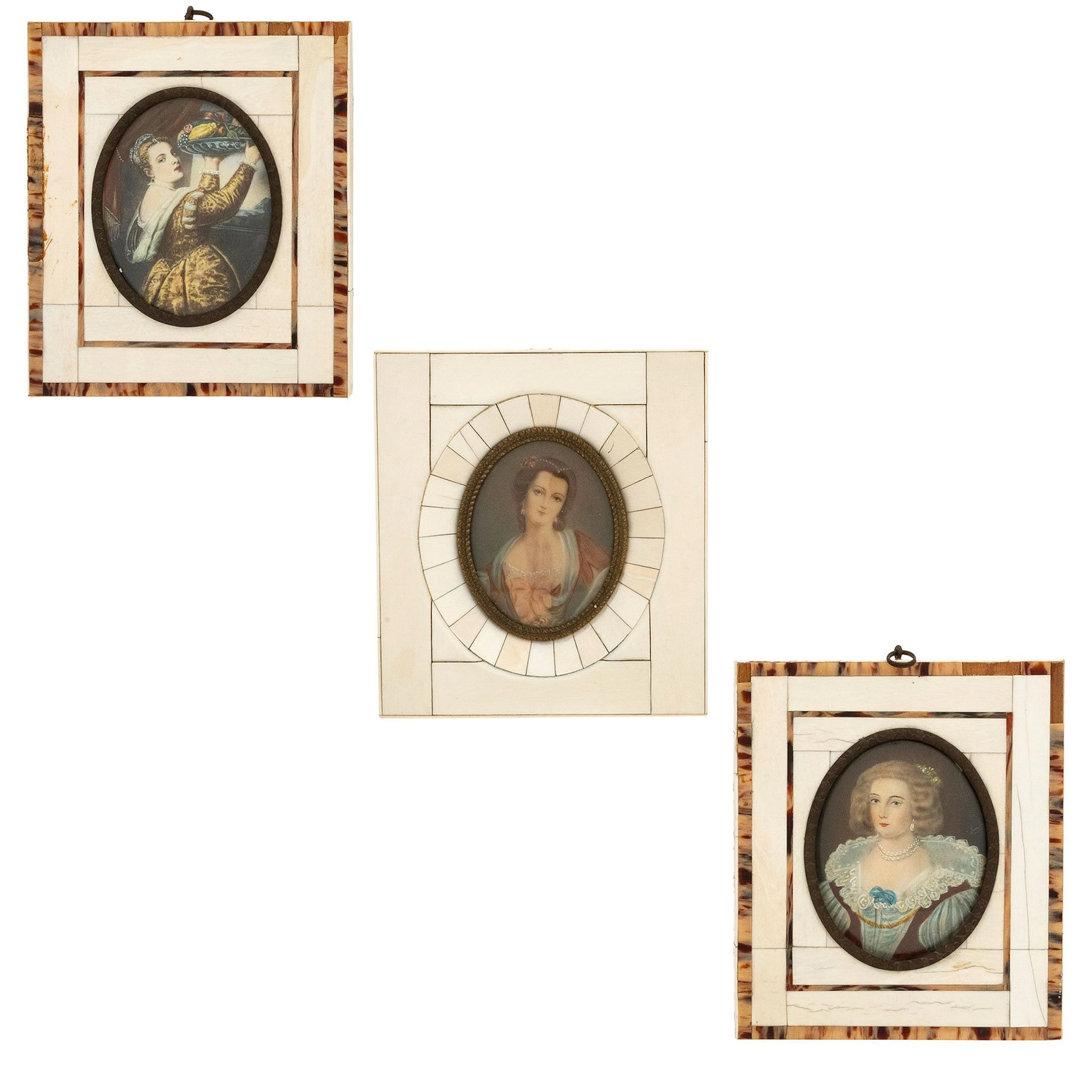 LOTE DE RETRATOS FEMENINOS MINIATURA. PRINC. DE SXX. Óleo sobre gutapercha.