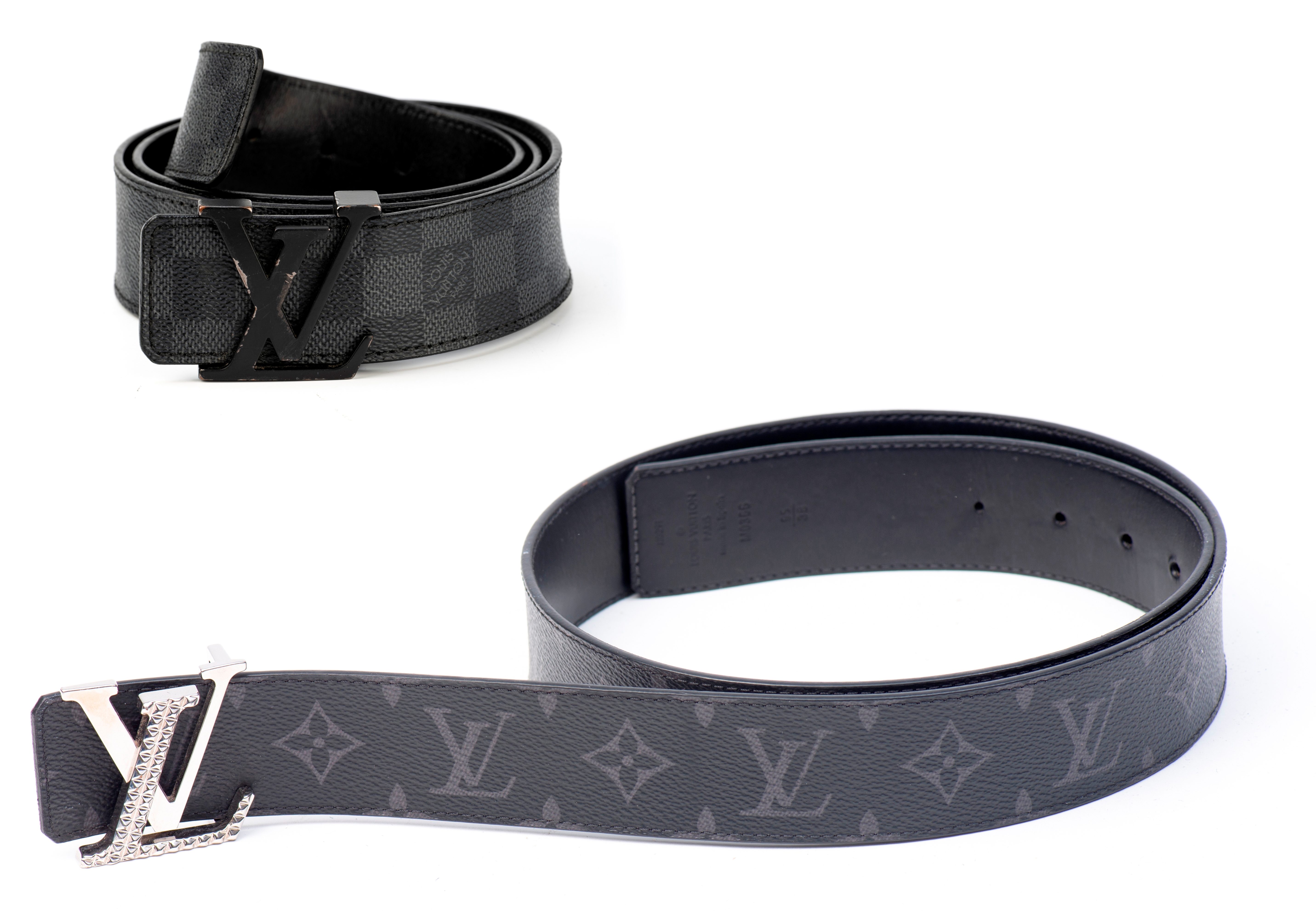 LOUIS VUITTON - Ensemble de deux ceintures en toile enduite Monogram