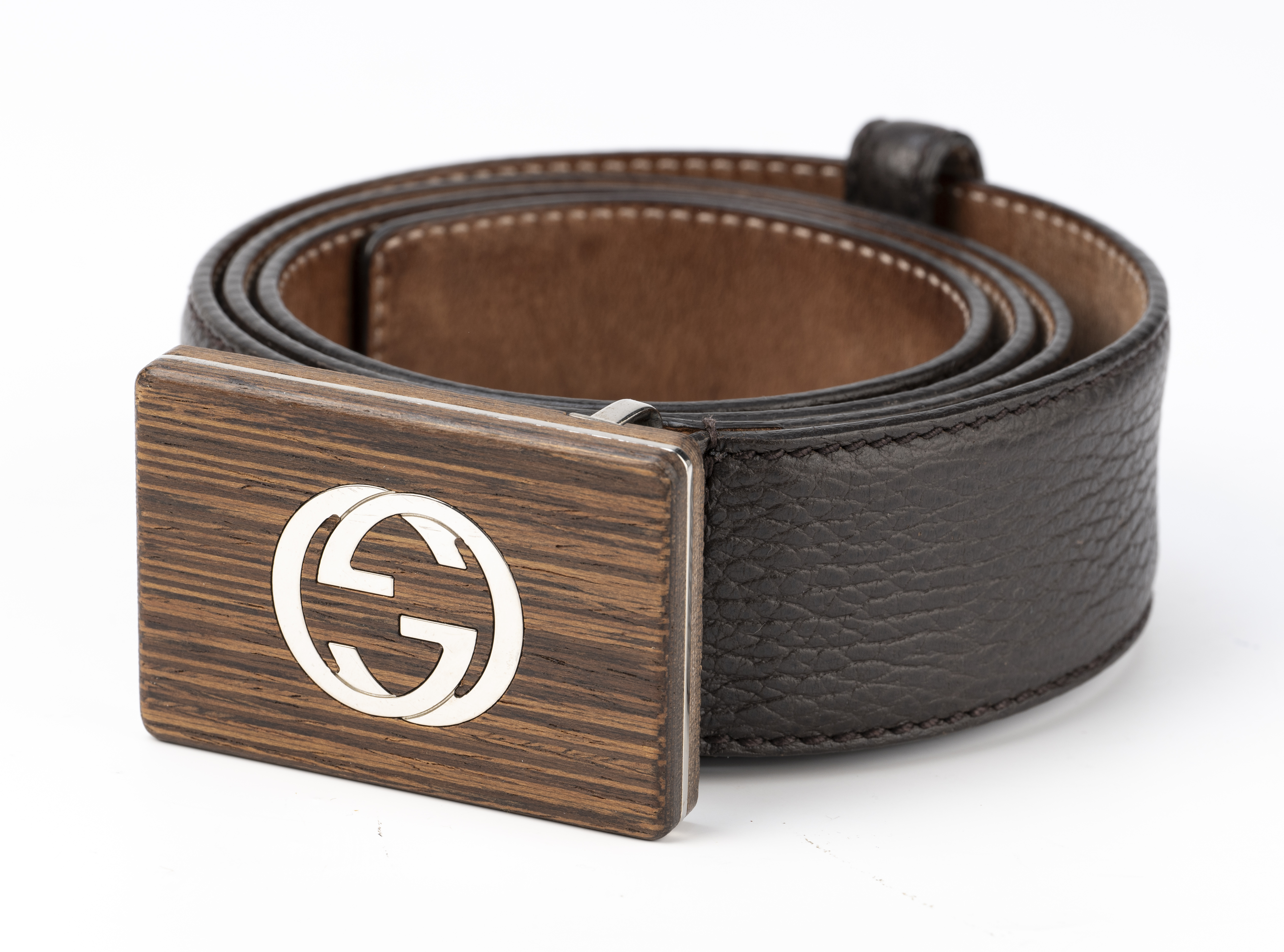 GUCCI - Ceinture en cuir brun