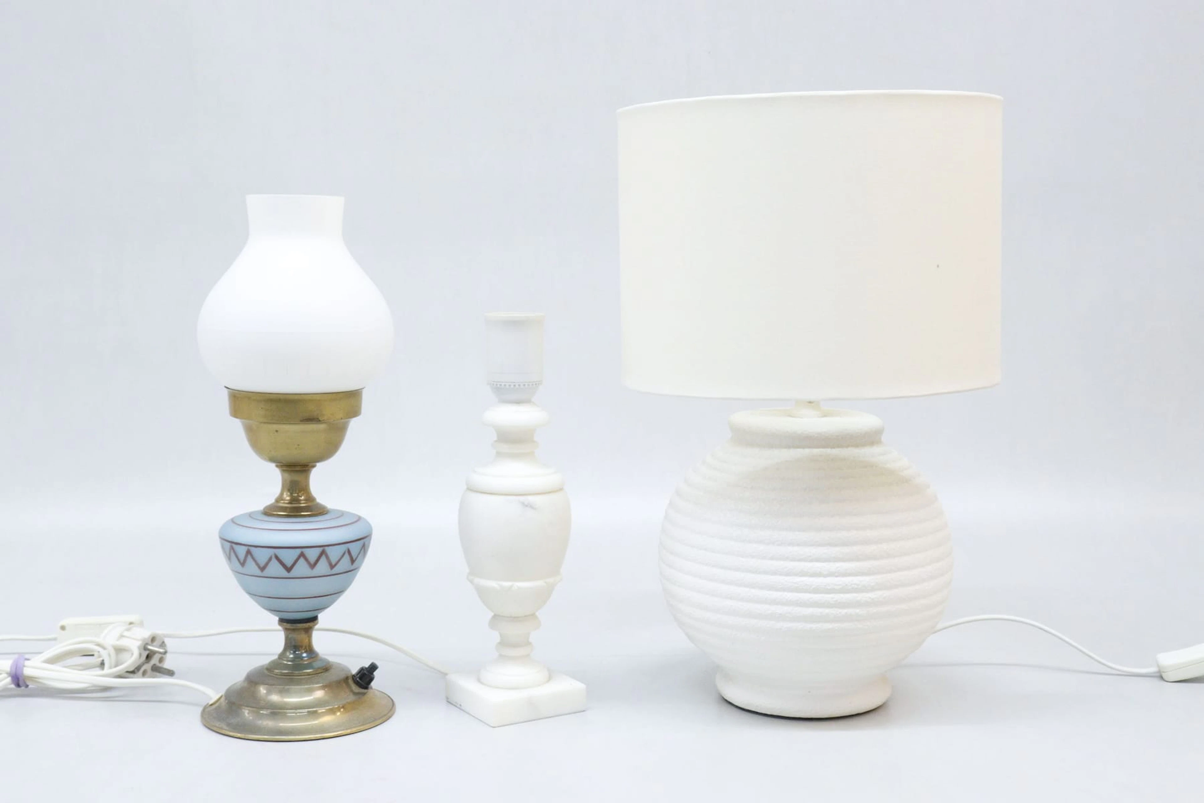 Bordslampor, 3st, bla alabaster, Italien och Ikea