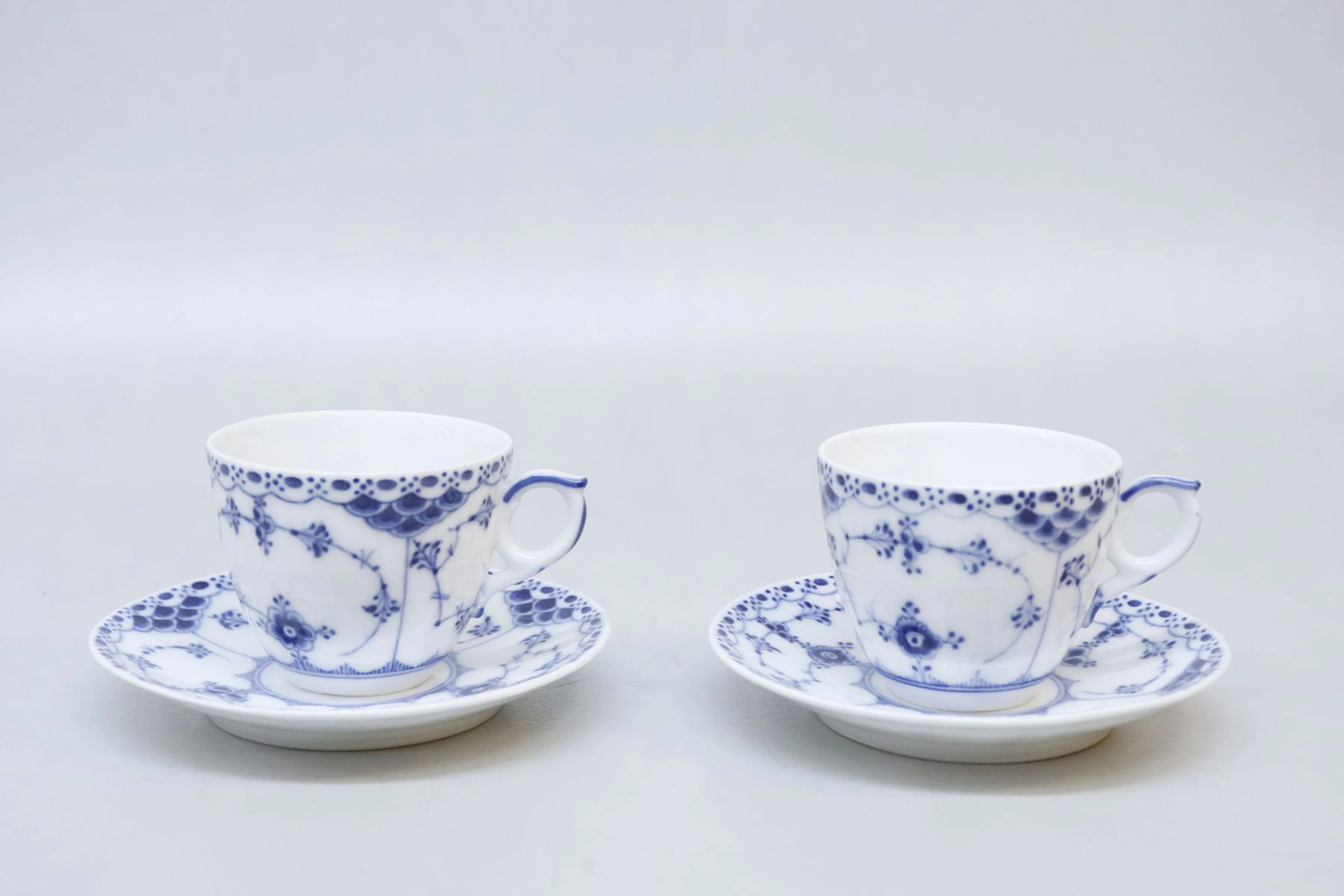 Koppar med fat, 2st, "Musselmalet", Royal Copenhagen
