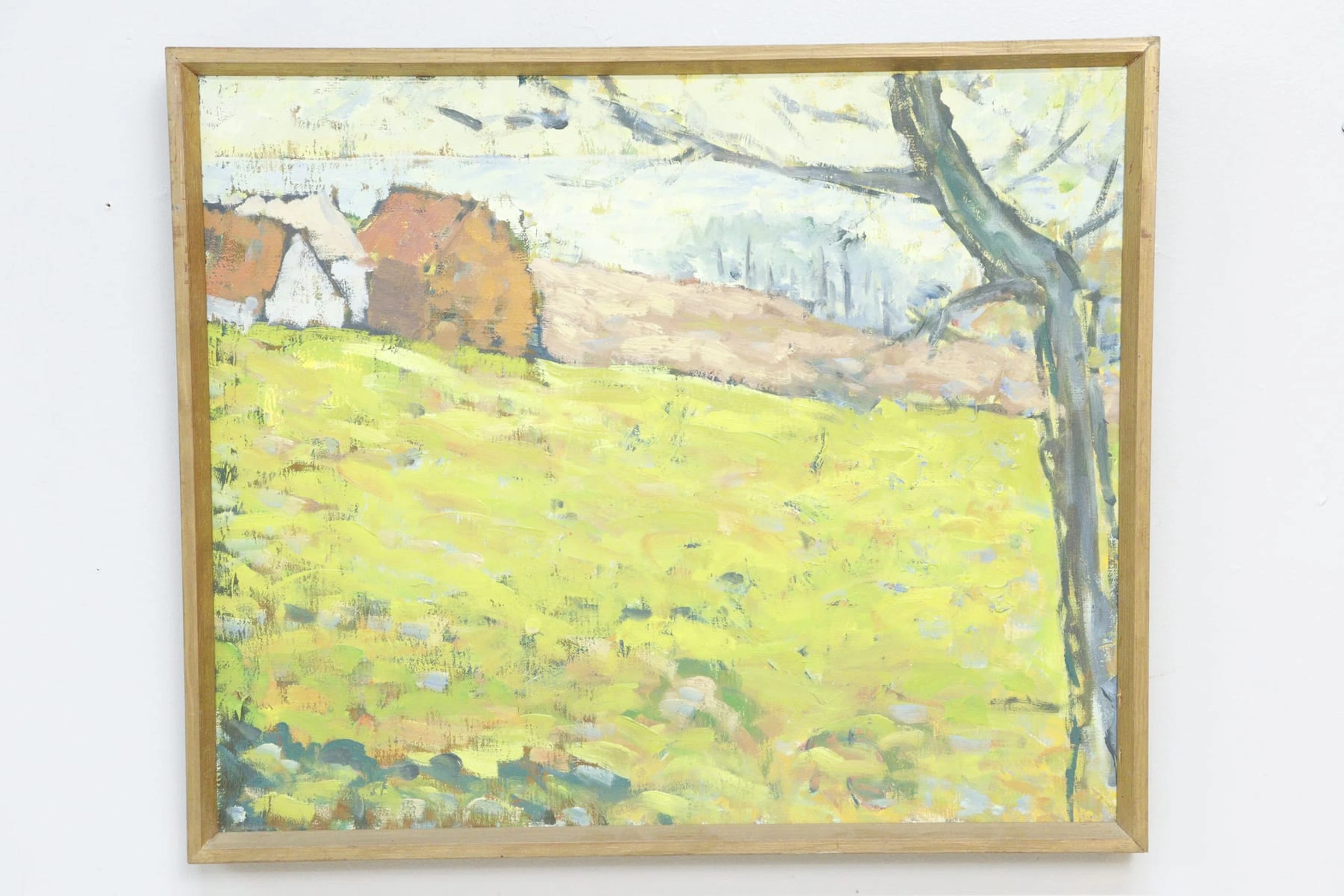 L Fischer, olja på duk, "Have med forsythia", signerad