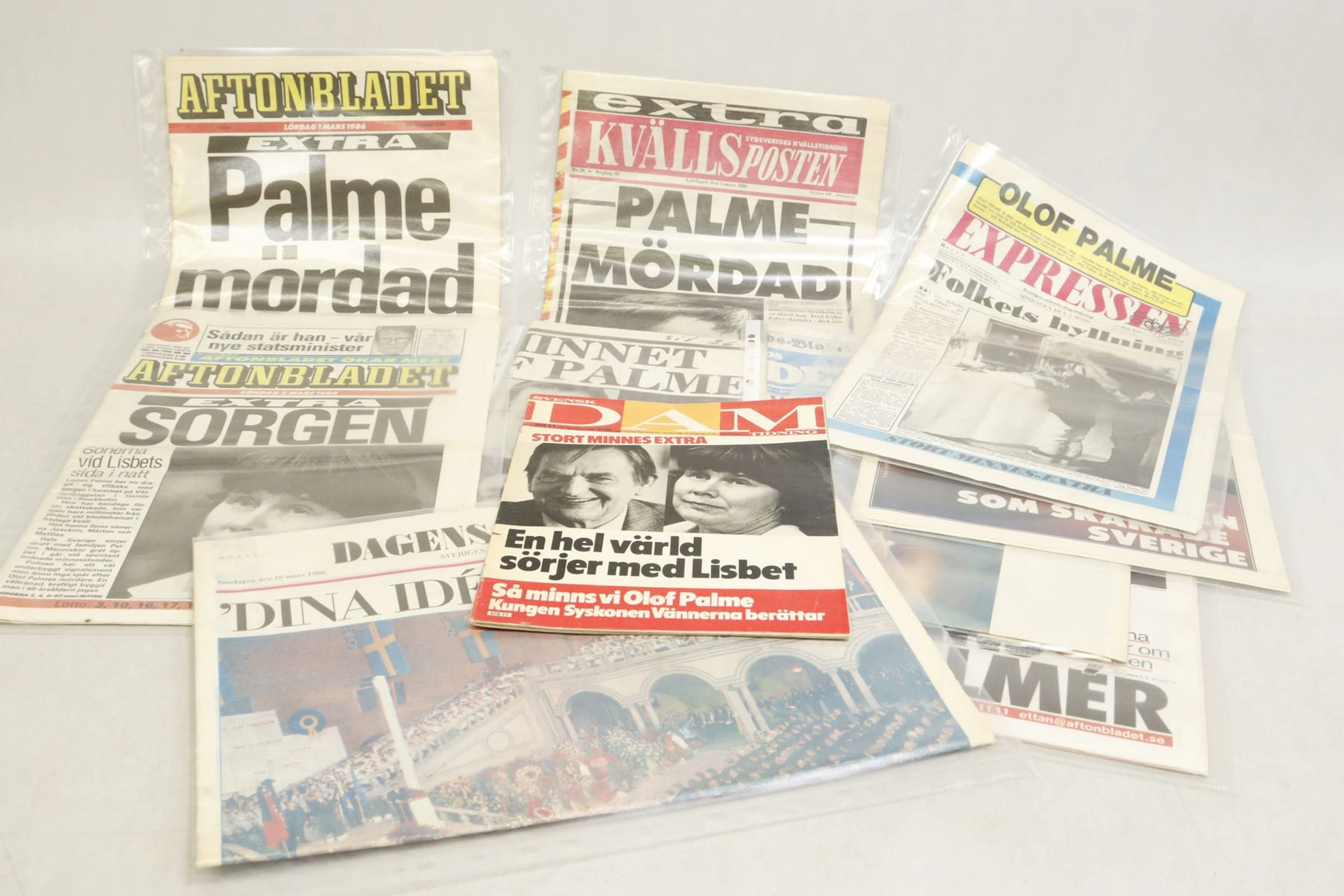 Tidningar från mordet på Olof Palme, bla första Aftonbladet