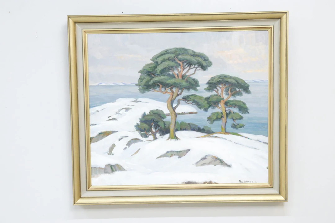 Albert Larsen, olja på pannå, signerad