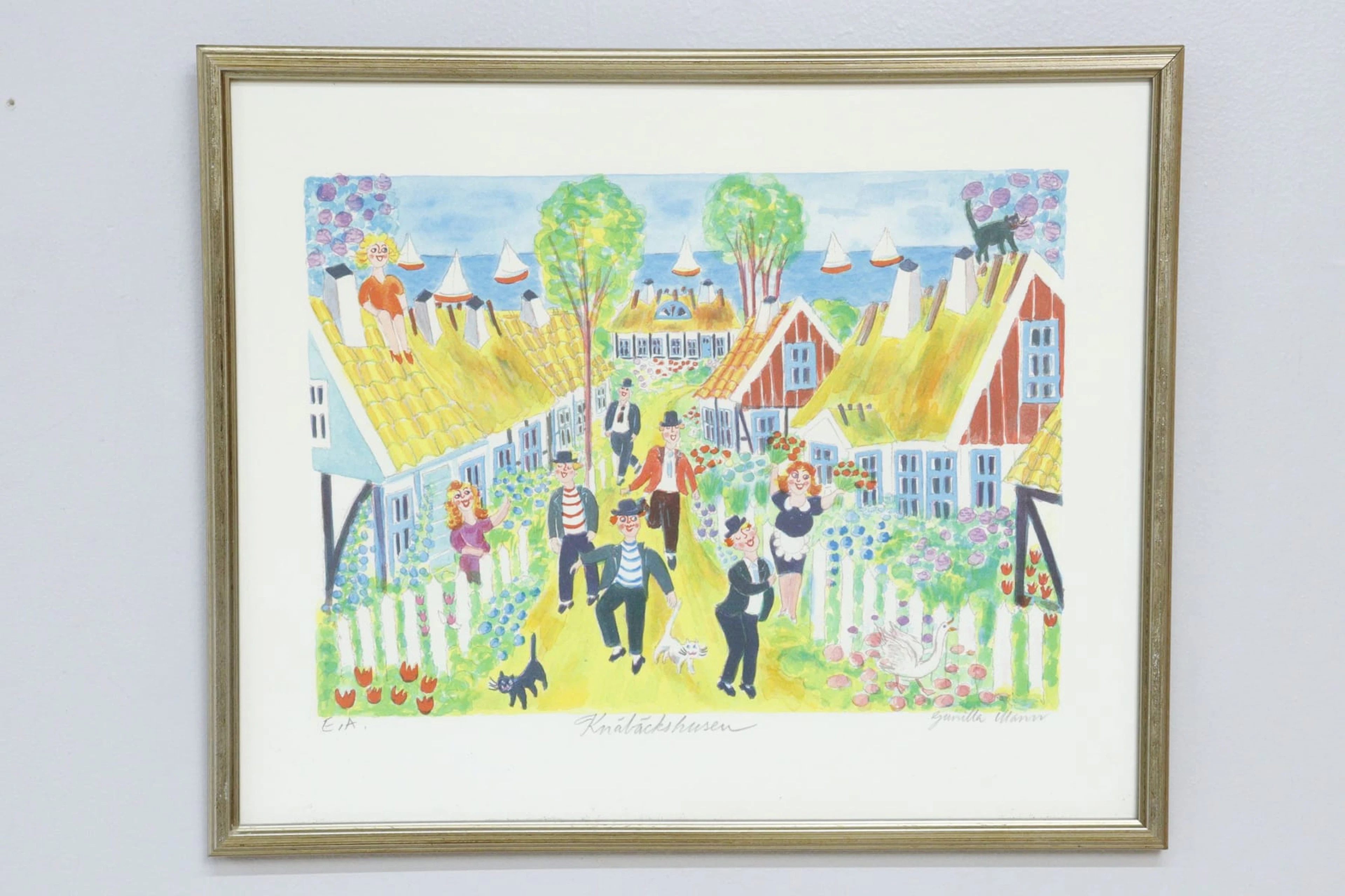 Gunilla Mann, "Knäbäckshusen", litografi, signerad och nr E.A