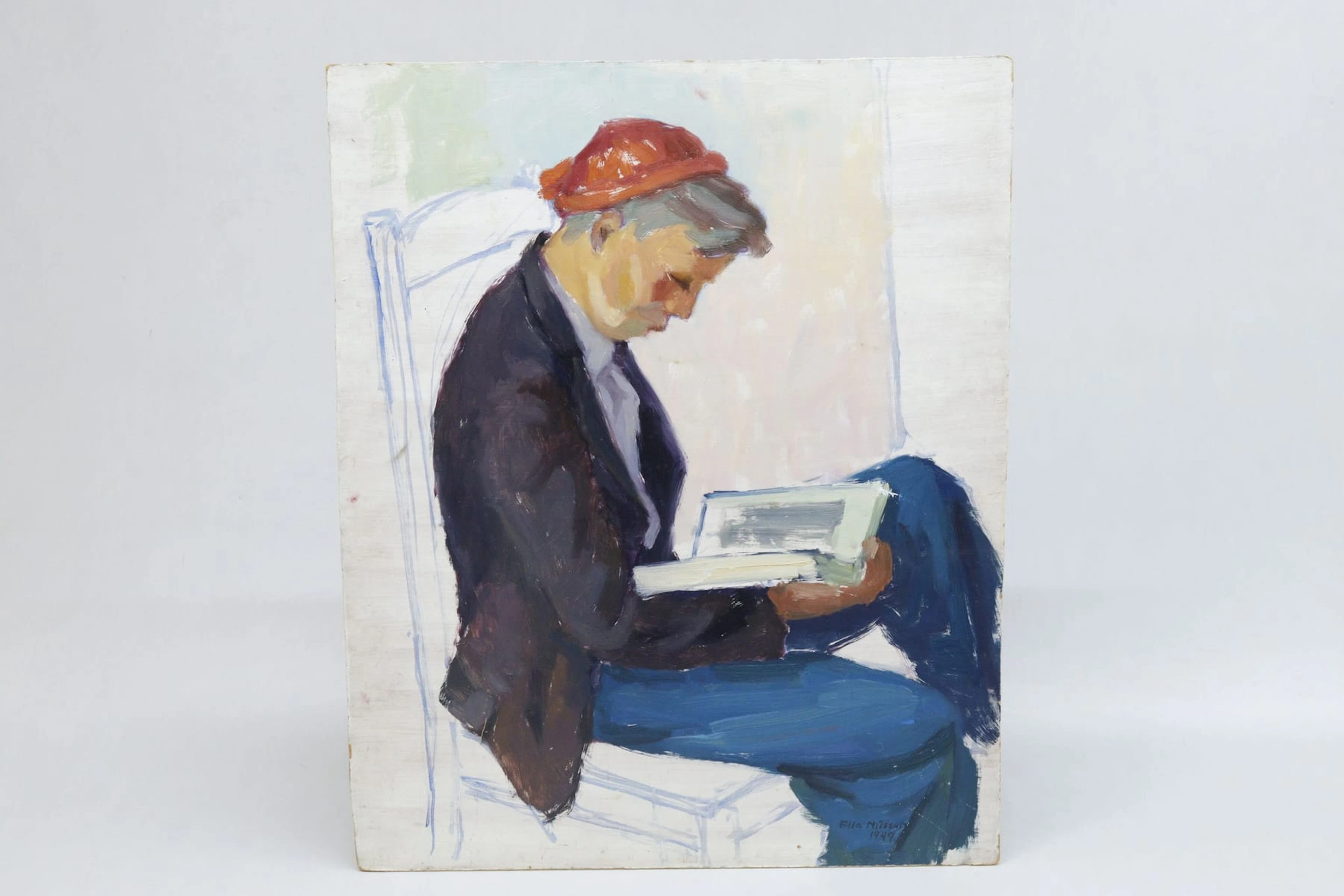 Ella Nilsson, olja på pannå, signerad
