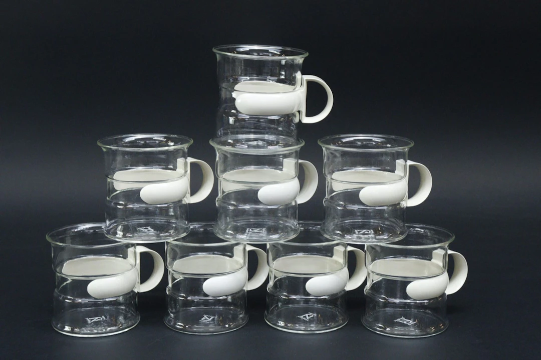 Kaffekoppar, 8st, glas med plasthållare, Nilsjohan