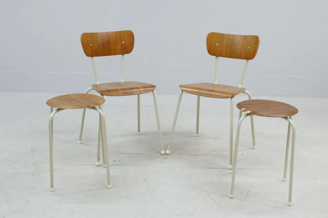 Stolar och pallar, 2 par, teak