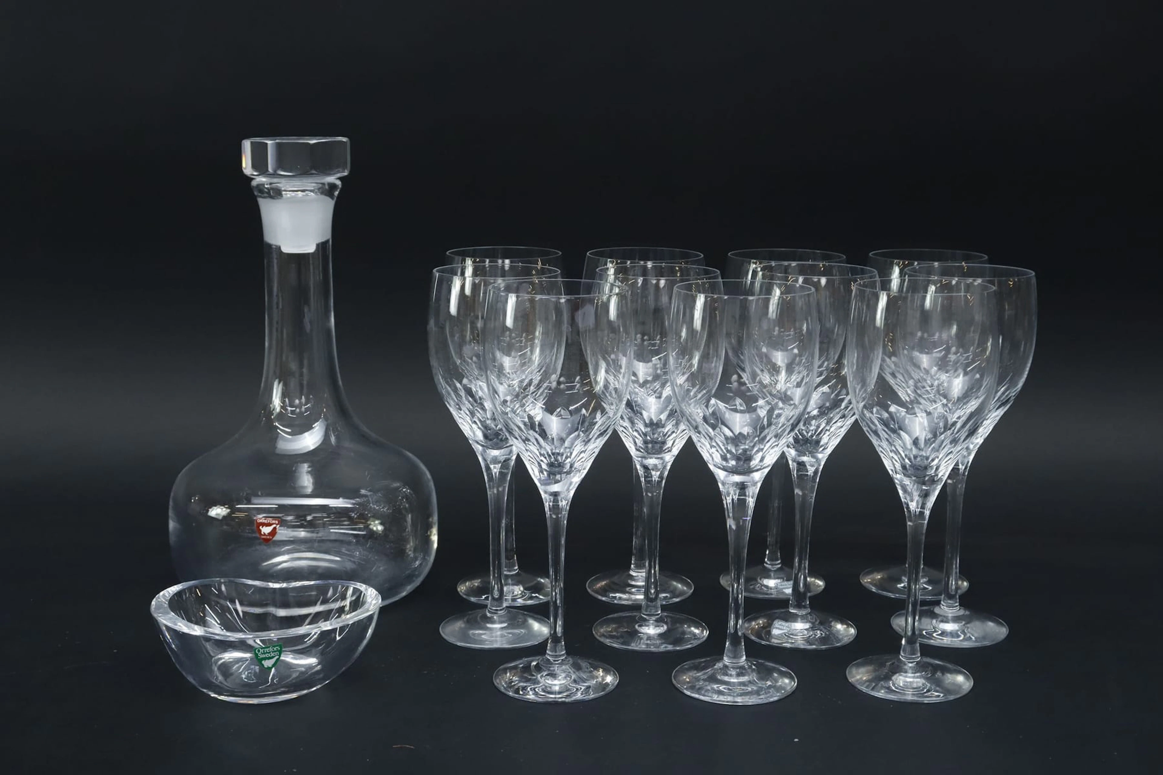 Vinglas och karaff, 13 delar, 11glas, Orrefors