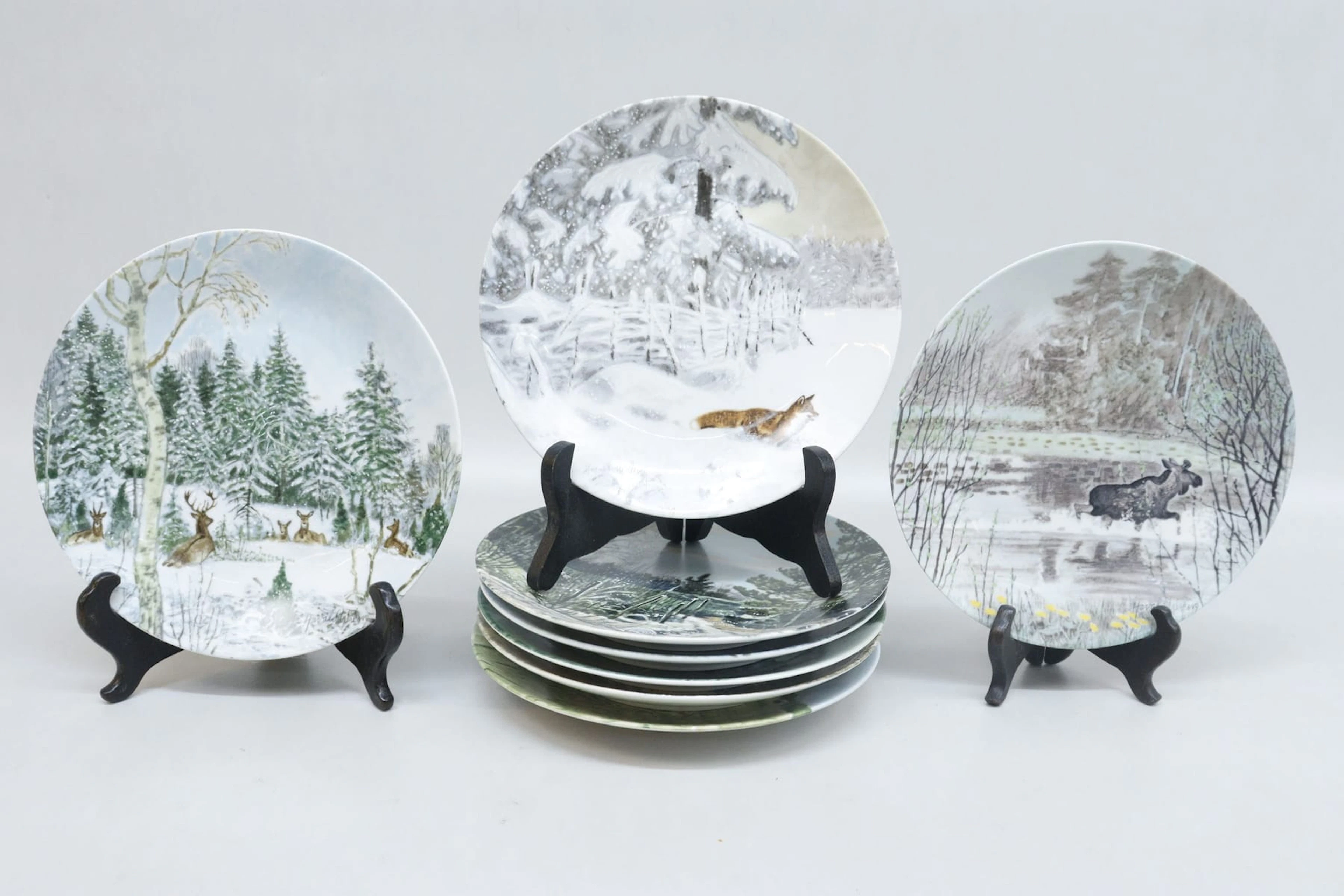 Samlartallrikar, 8st, Harald Wiberg, Rörstrand, naturmotiv