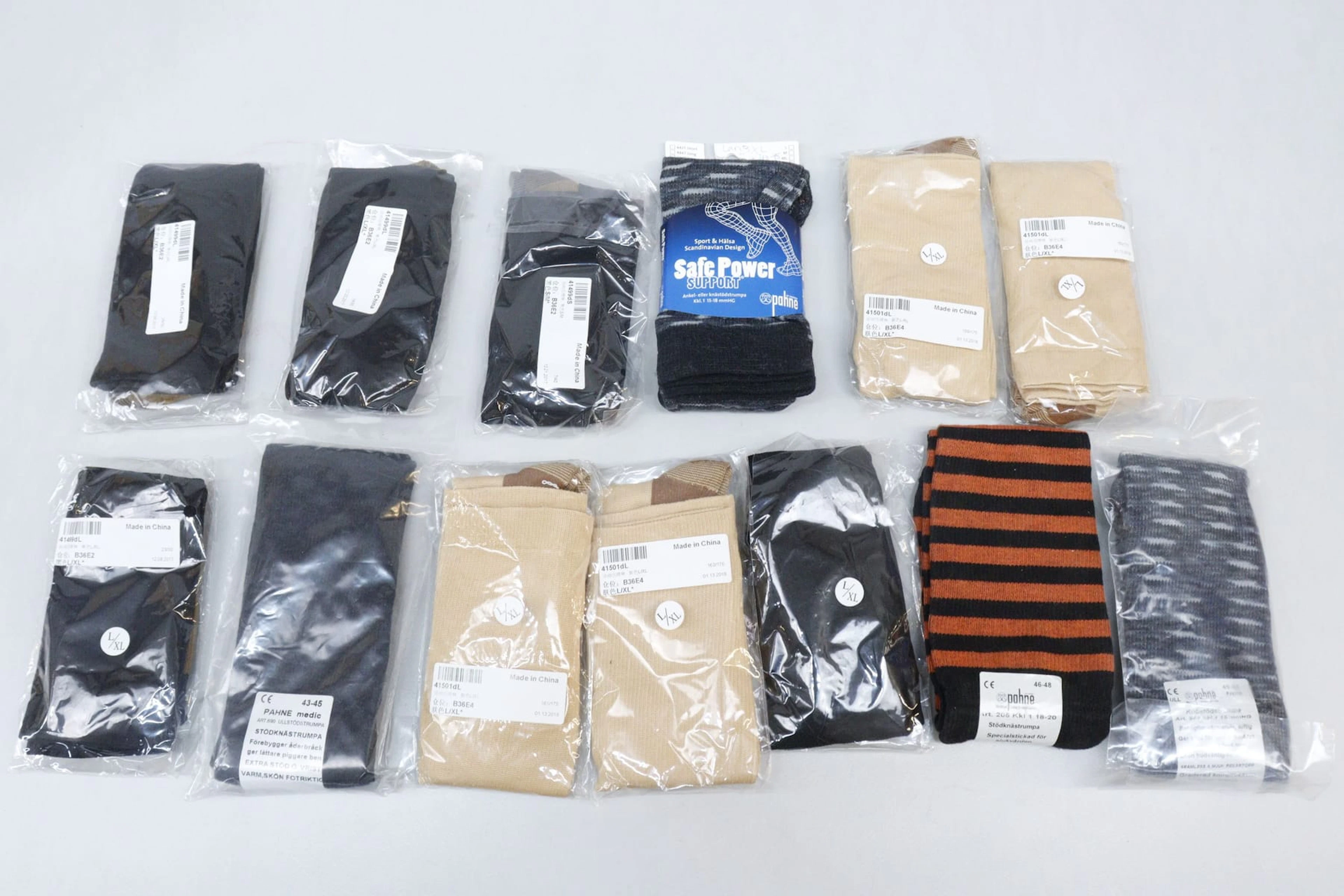 Stödstrumpor, 13 par, mest storlek L och XL