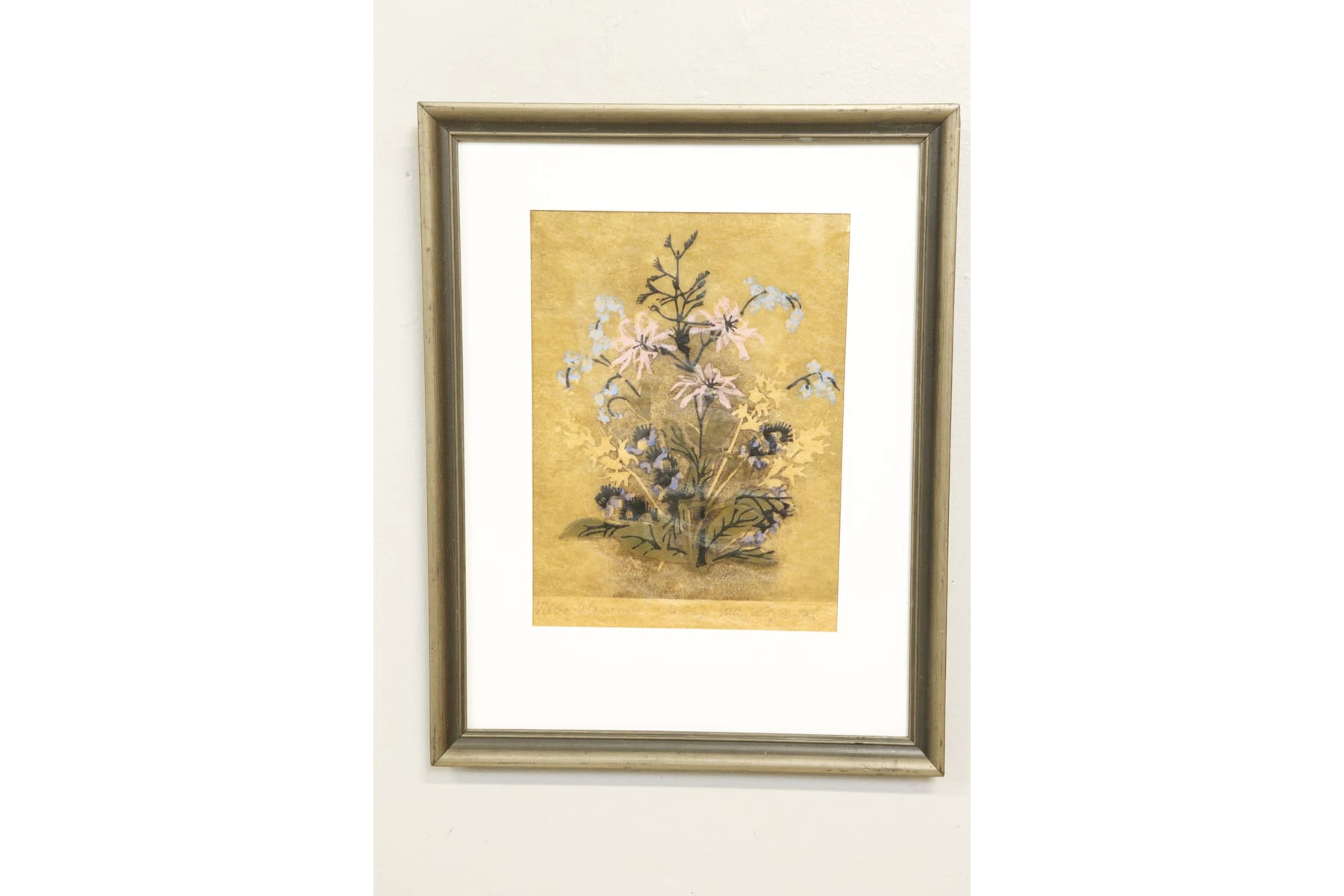 Maja Fjaestad, "Vilda blommor", träsnitt, signerat
