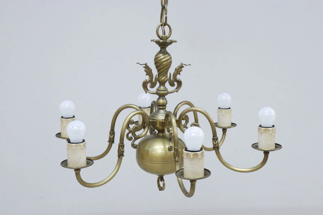 Taklampa, 6-armad, mässing/malm