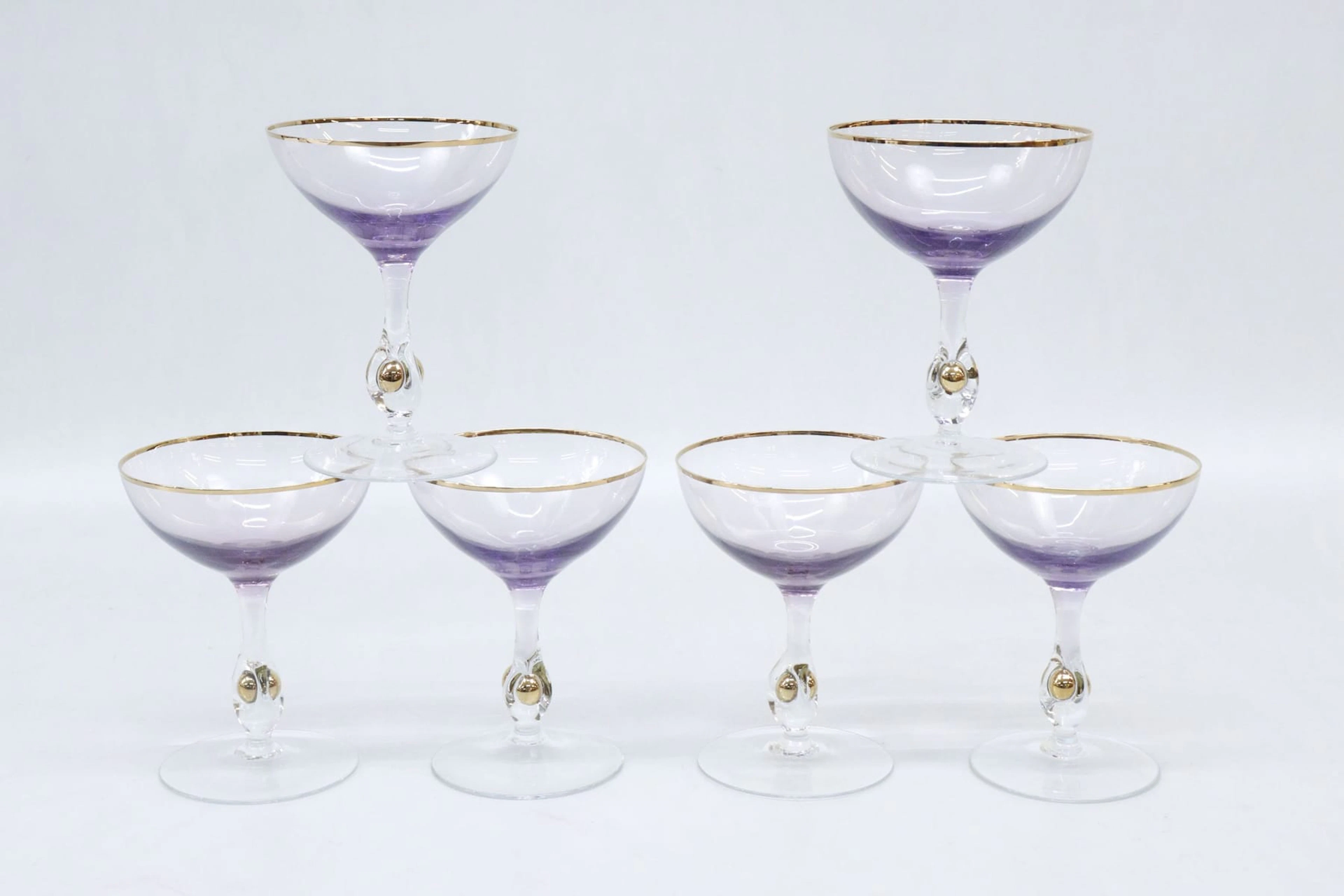 Champagnekupor, 6st, Tjeckien, lila glas med förgylld kant