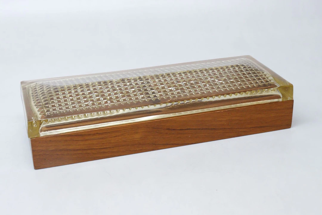 Kortleksask, teak med glaslock