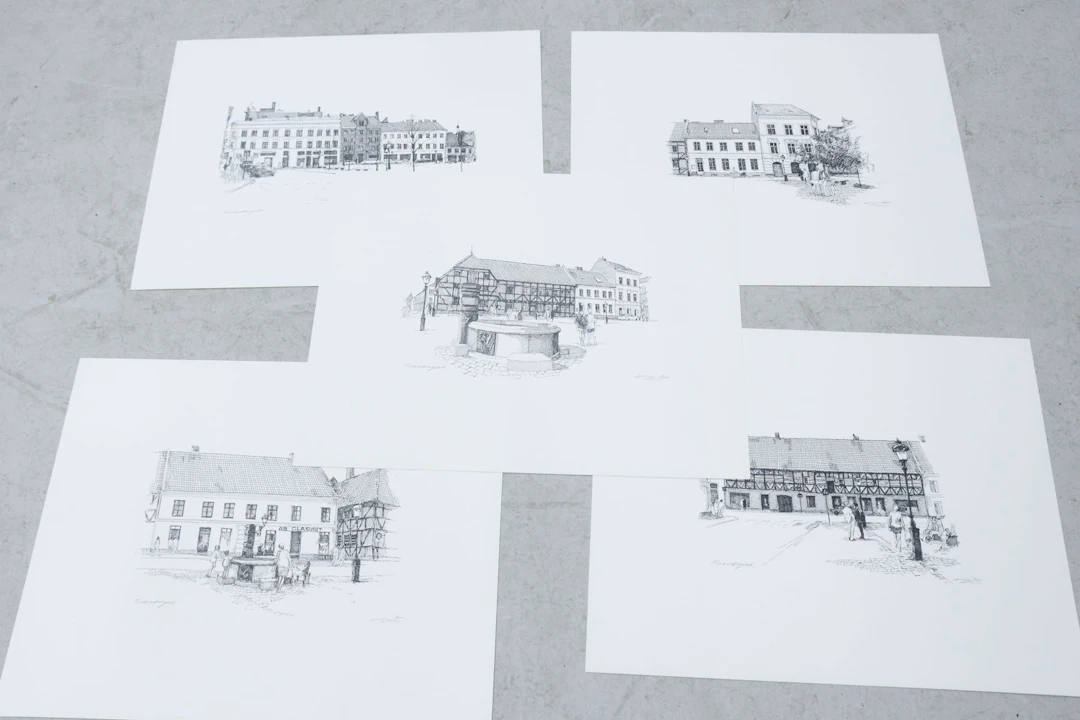 Vagn Jacobsen, 5st, litografier, "Lilla Torg, Malmö", i mapp
