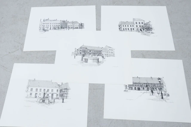 Vagn Jacobsen, 5st, litografier, "Lilla Torg, Malmö", i mapp