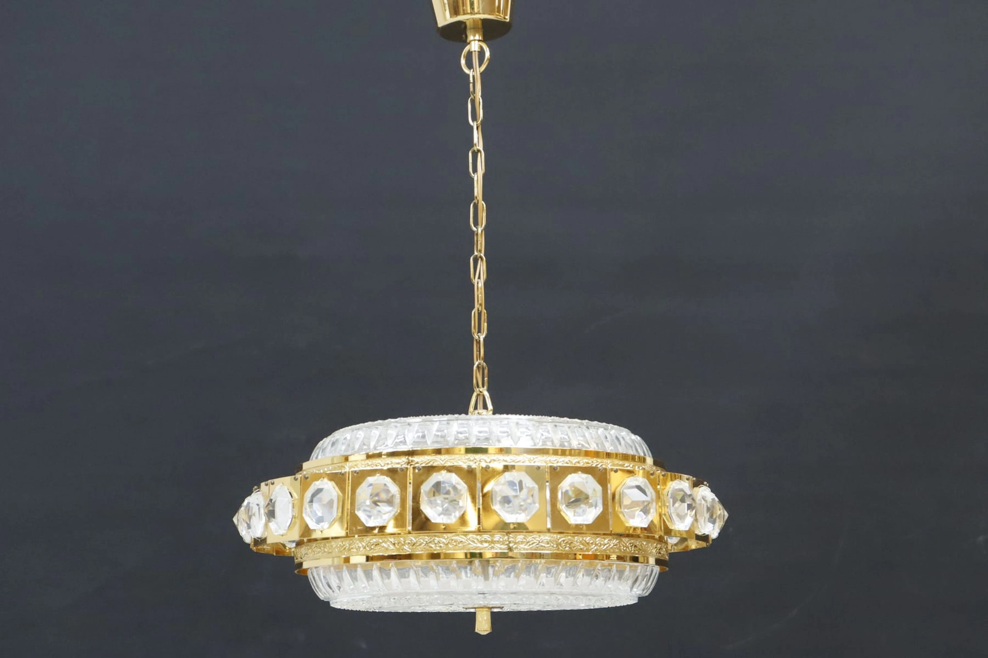 Taklampa, mässing och glas