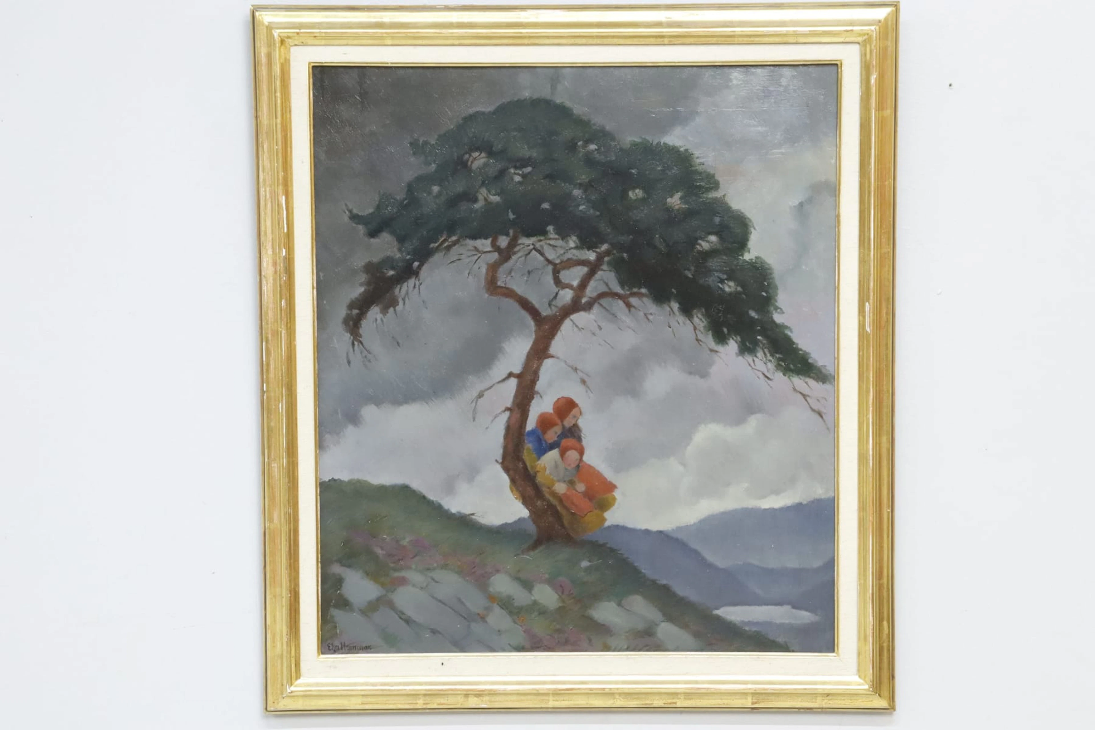 Elsa Hammar-Moeschlin, "Ovädret", olja på pannå, signerad 1923