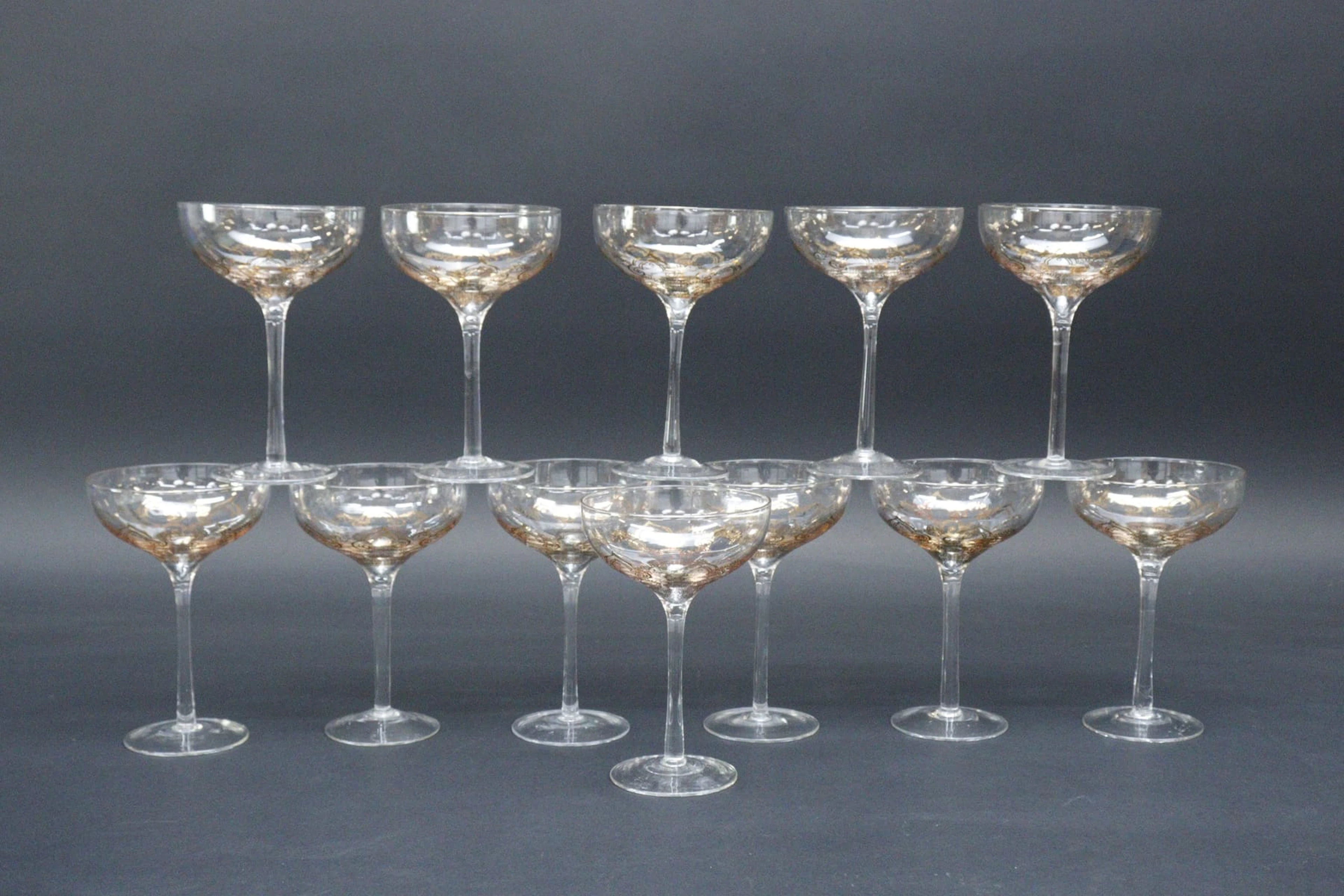 Champagnekupor, 12st, med guldfärgad dekor