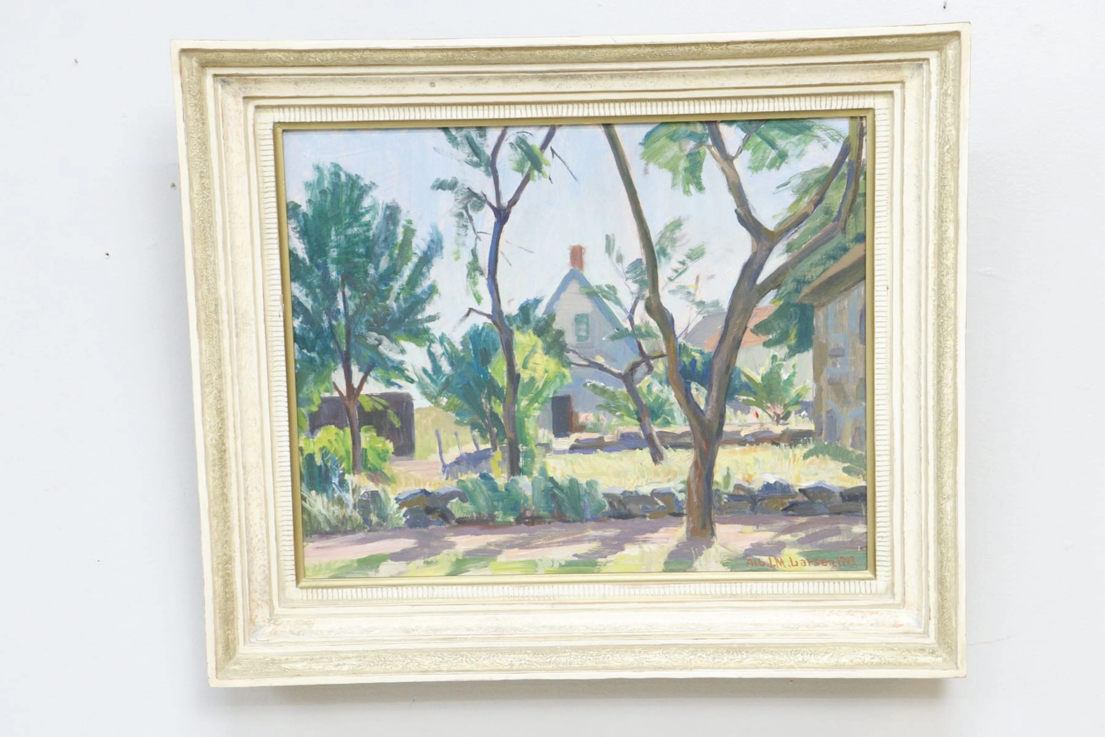 Albert Larsen, olja på pannå, signerad