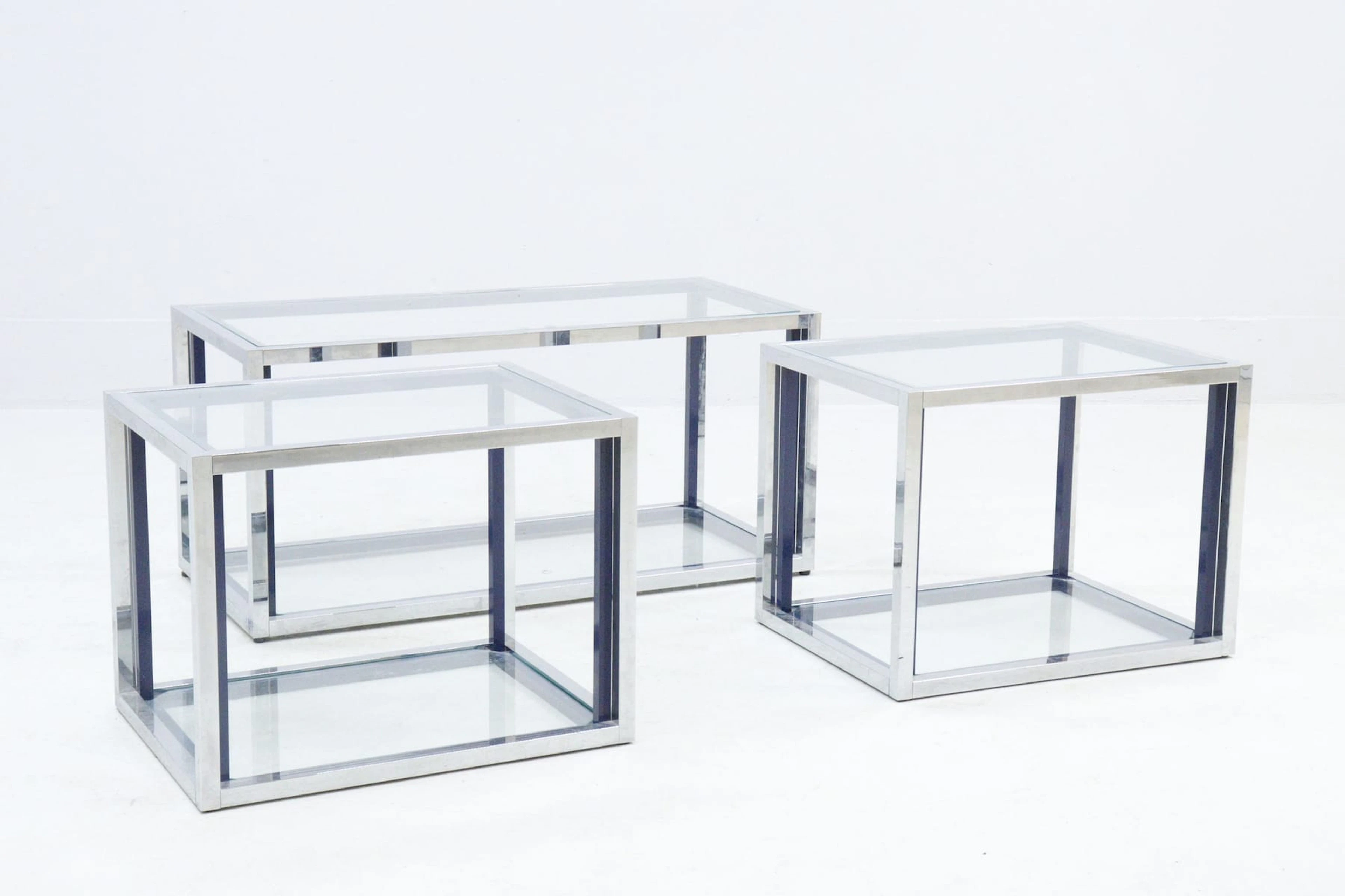 Bord, 3st, glas i kromade stativ