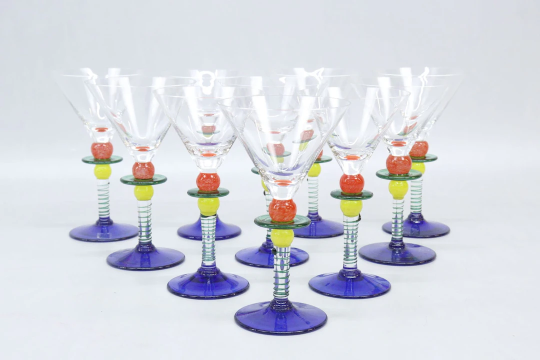Martiniglas, 10st, "Harlequin", Berit Johansson, Gense, signerade