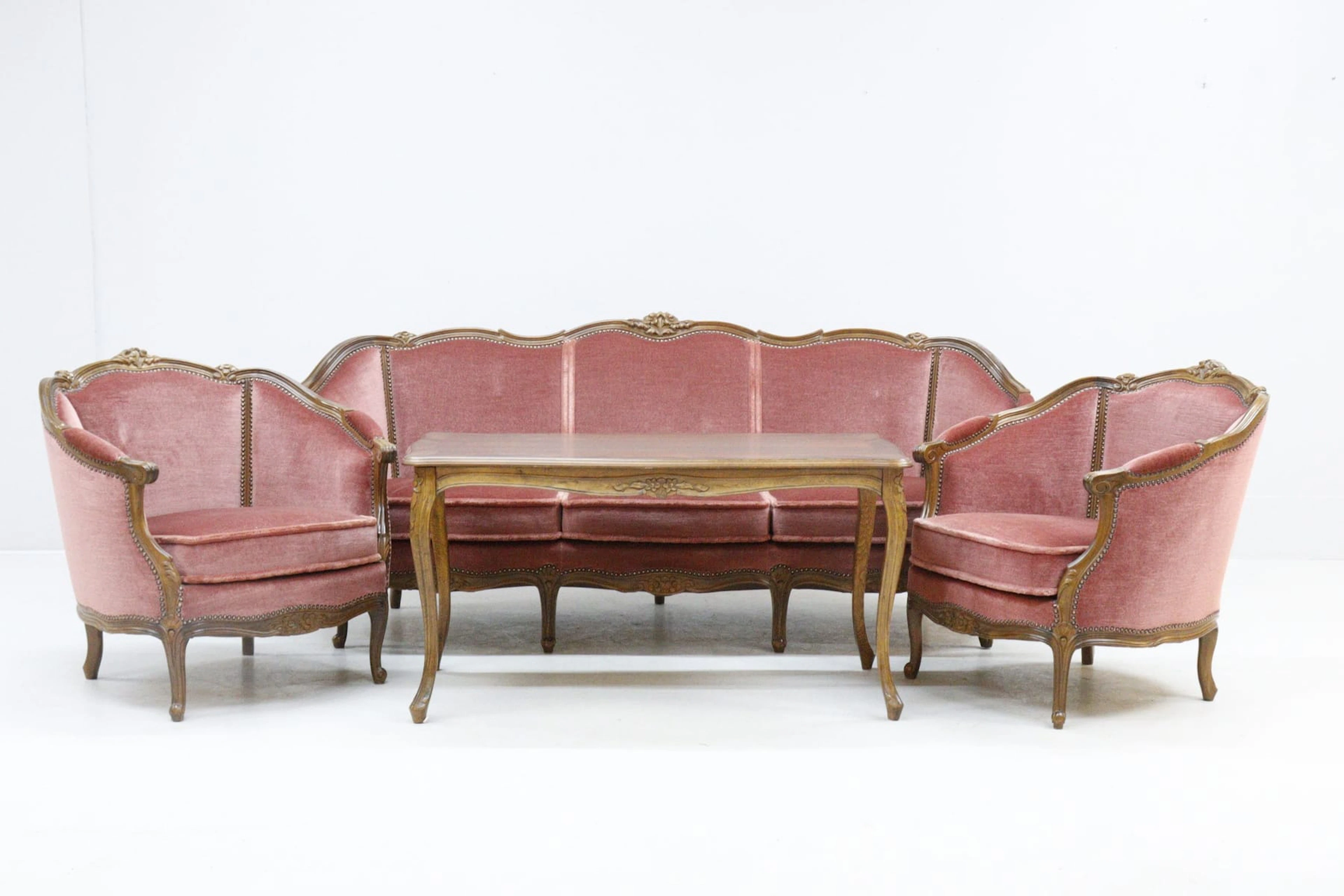 Soffgrupp, 4 delar, rosa plysch
