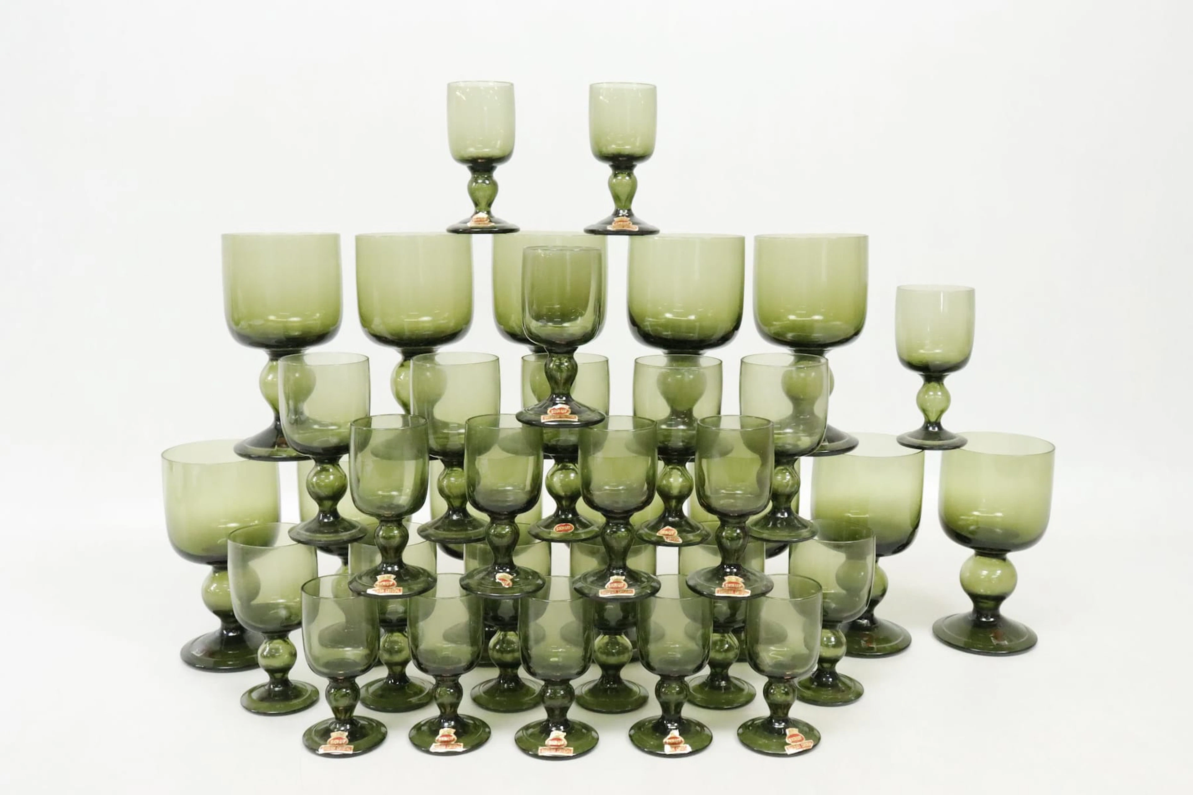 Glasservis, 3x12st, Hugo Gehlin, Skruf, grönt glas
