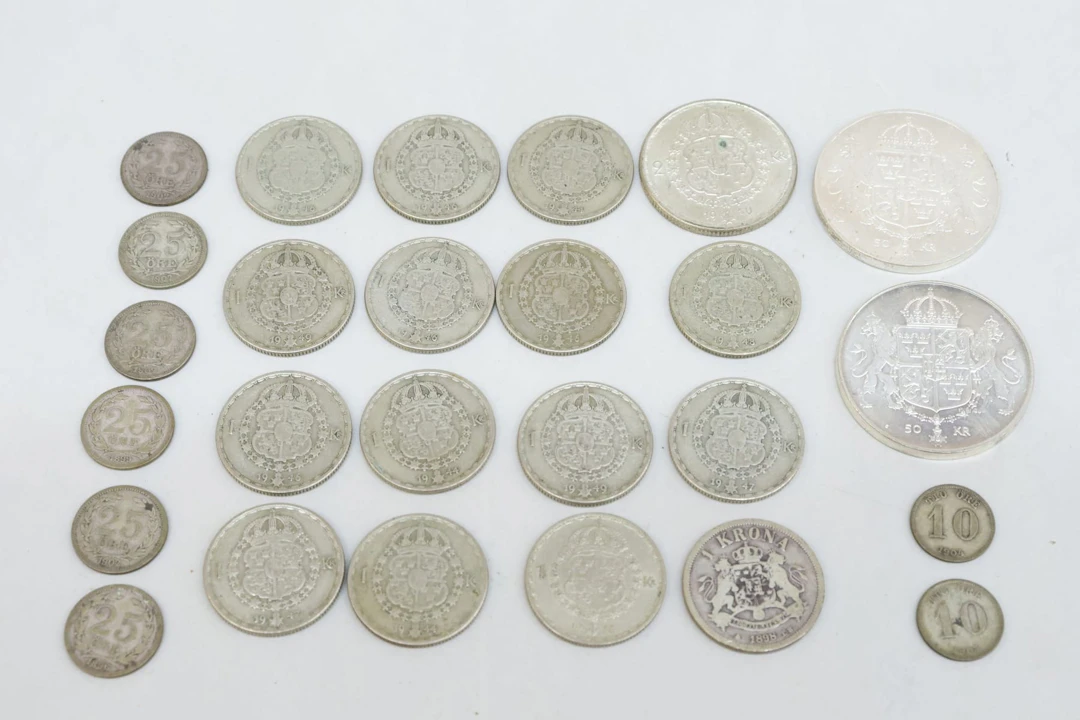 Svenska mynt, silver, bla 2st 50-kr
