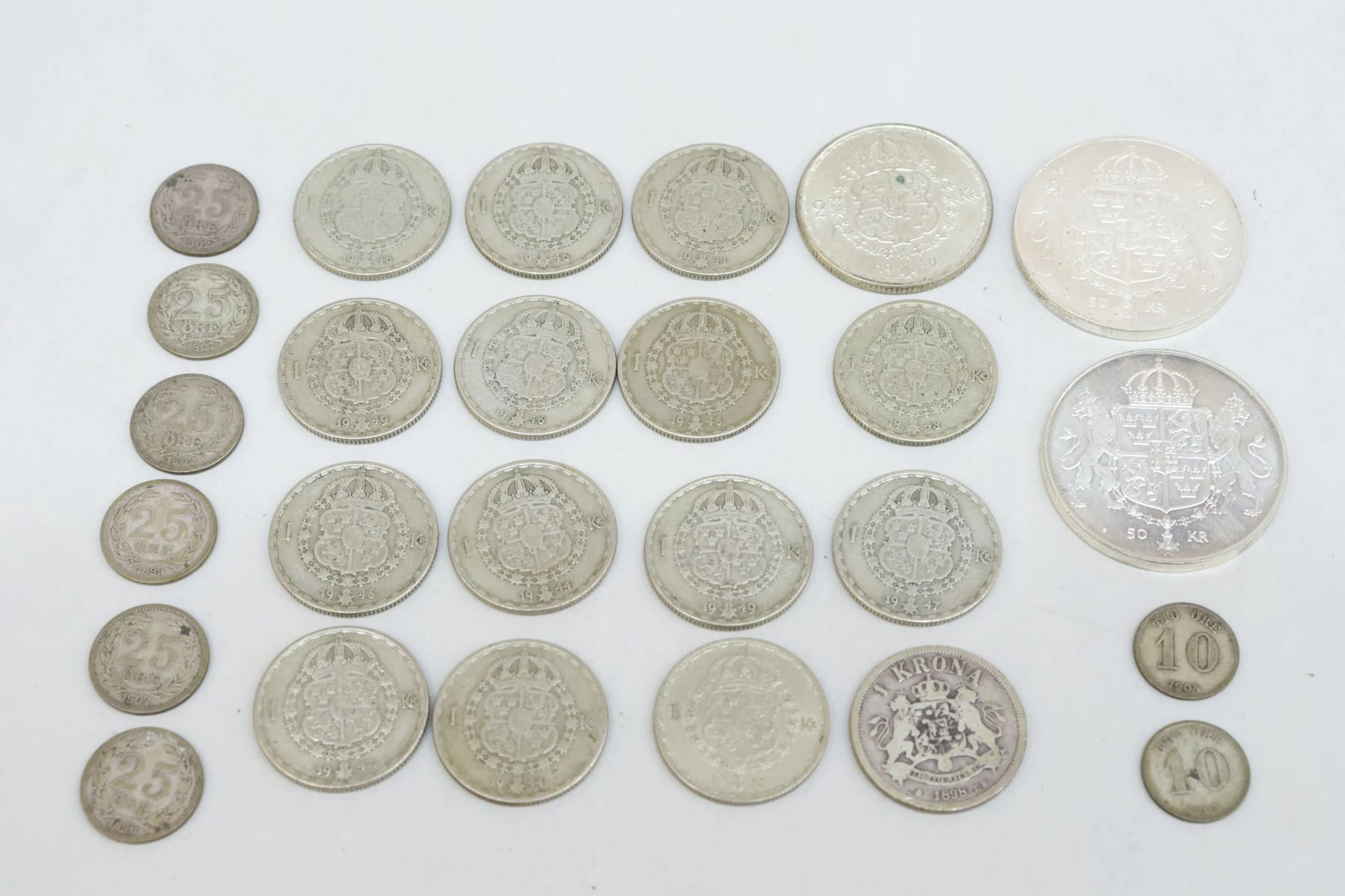 Svenska mynt, silver, bla 2st 50-kr