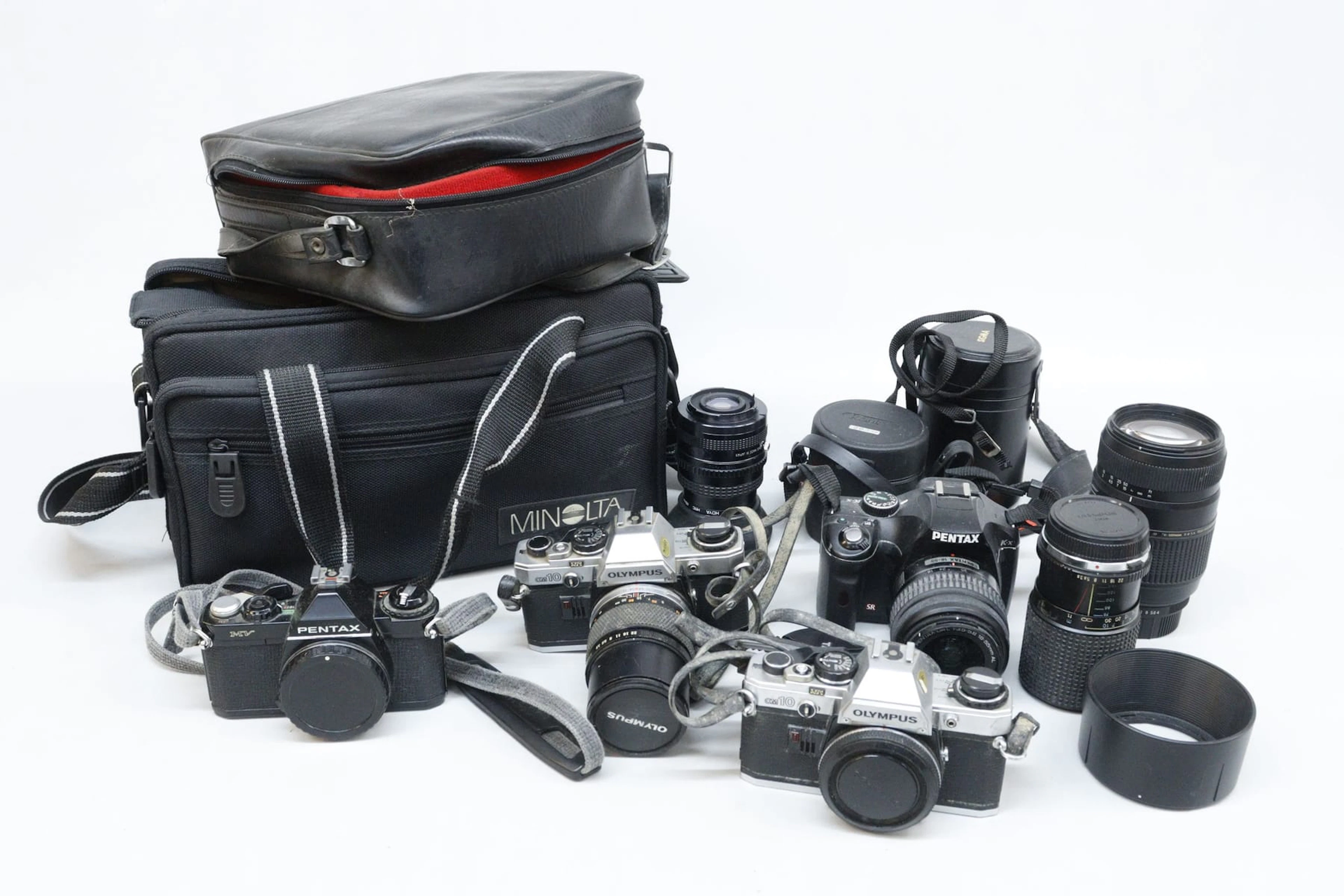 Äldre kameror med objektiv, Olympus och Pentax